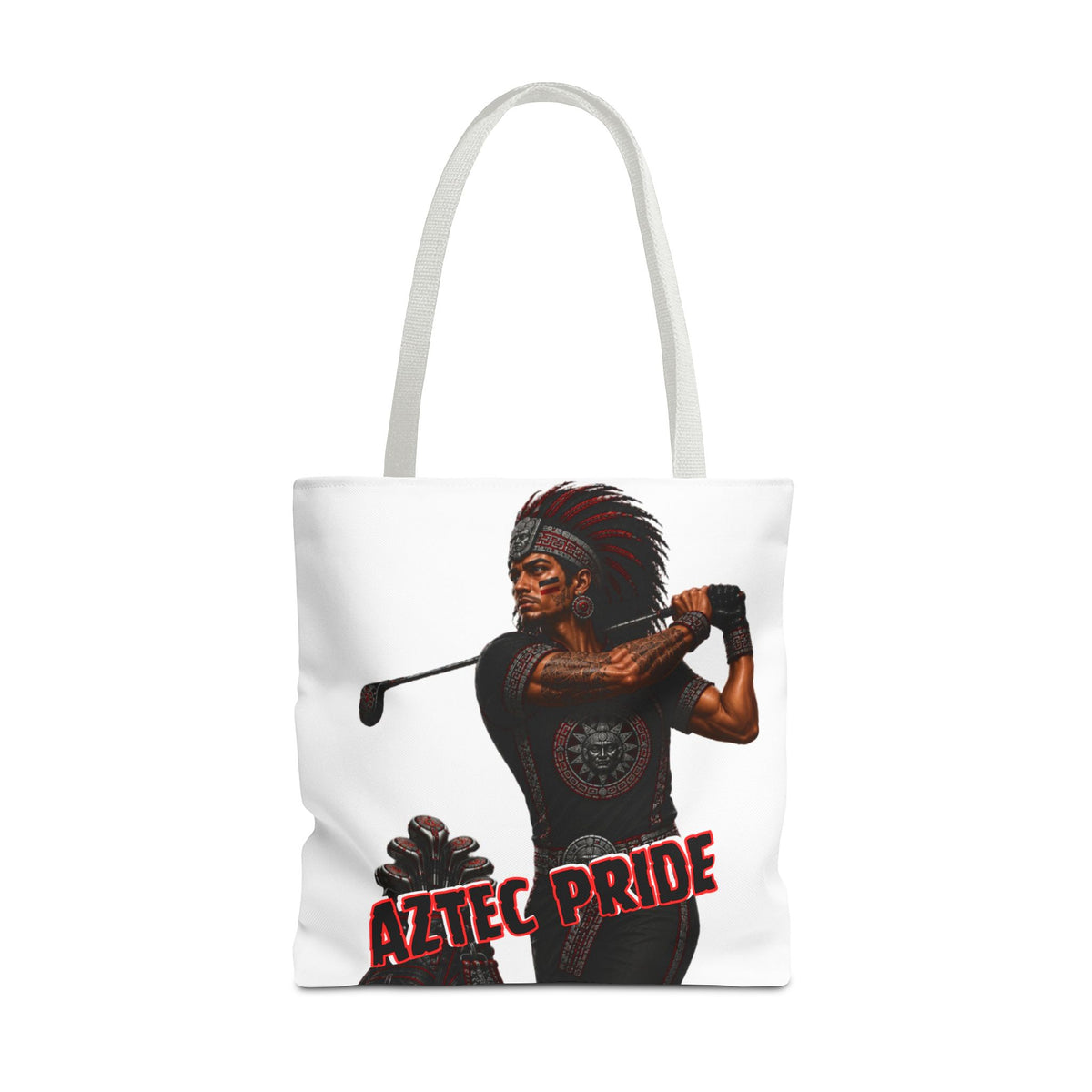 Aztec Golf Male Warrior Tote Bag | Aztec-Inspired AI Art • Made & Shipped in the USA • 🚚 FREE USA Shipping • FREE Personalization