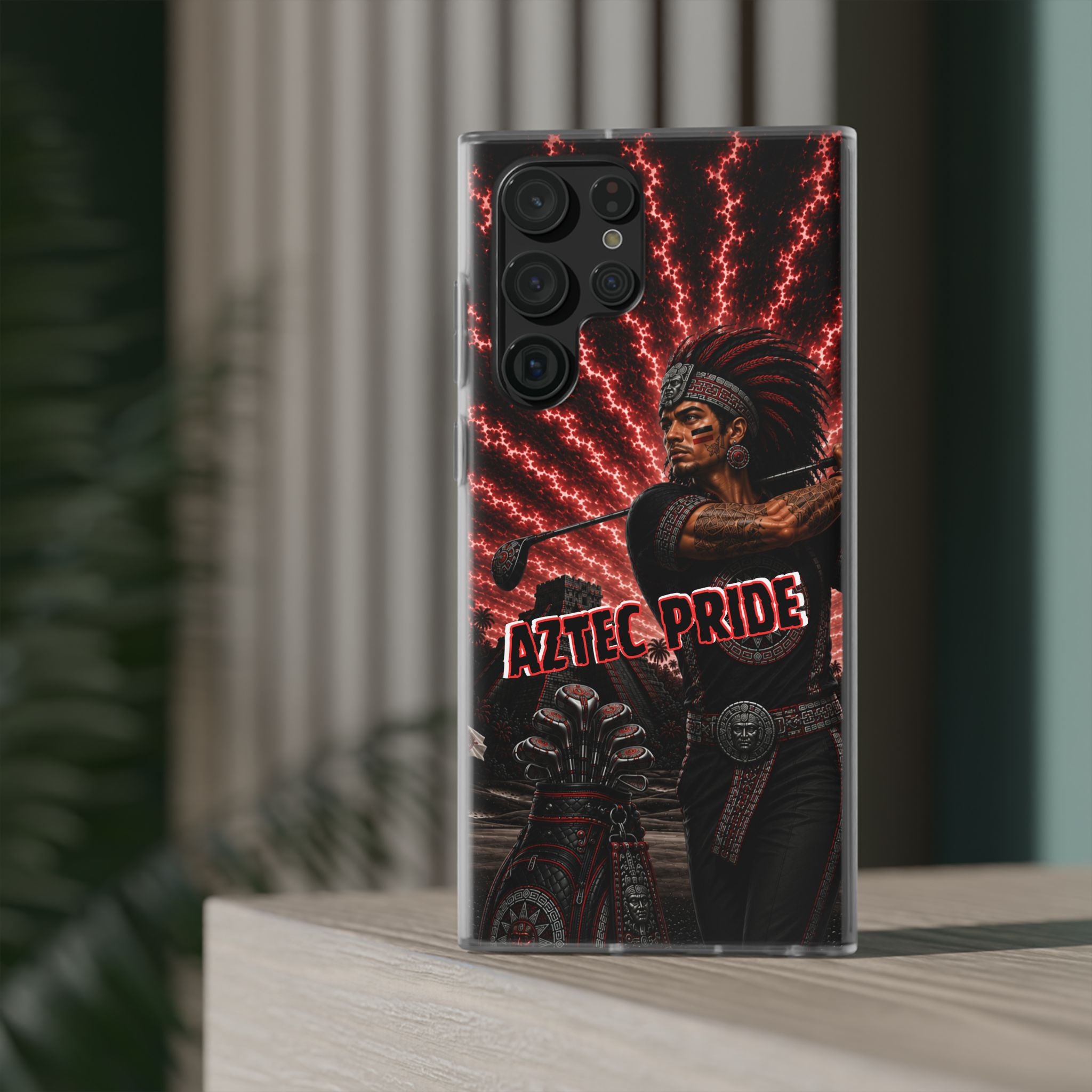 Aztec Golf Male Warrior – Flexi Phone Case (iPhone & Samsung • Clear TPU • Made & Shipped in the USA • 🚚 FREE USA Shipping • Personalized Option)