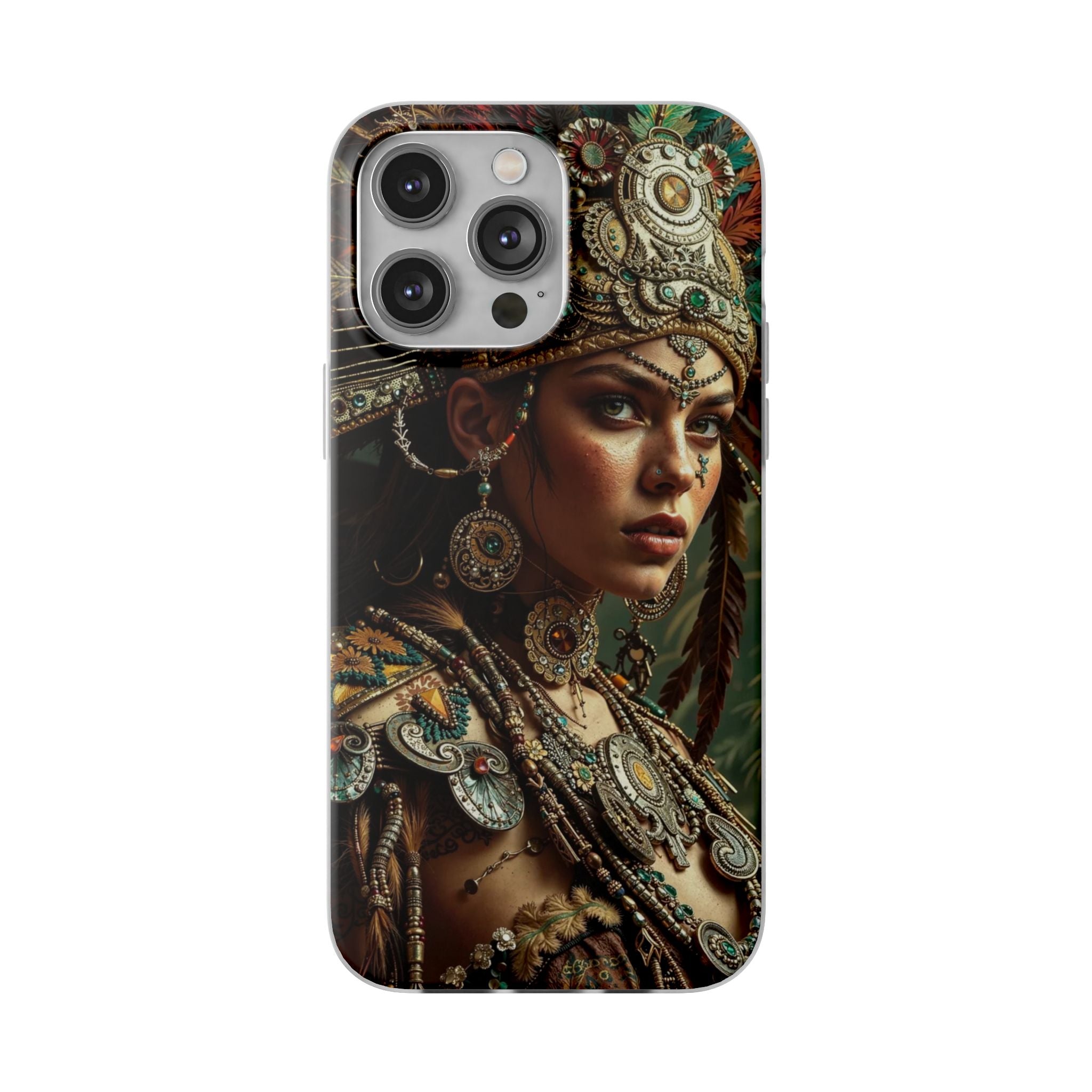 Aztec Warrior Goddess – Flexi Phone Case (iPhone & Samsung • Clear TPU • Made in USA • Personalized Option)