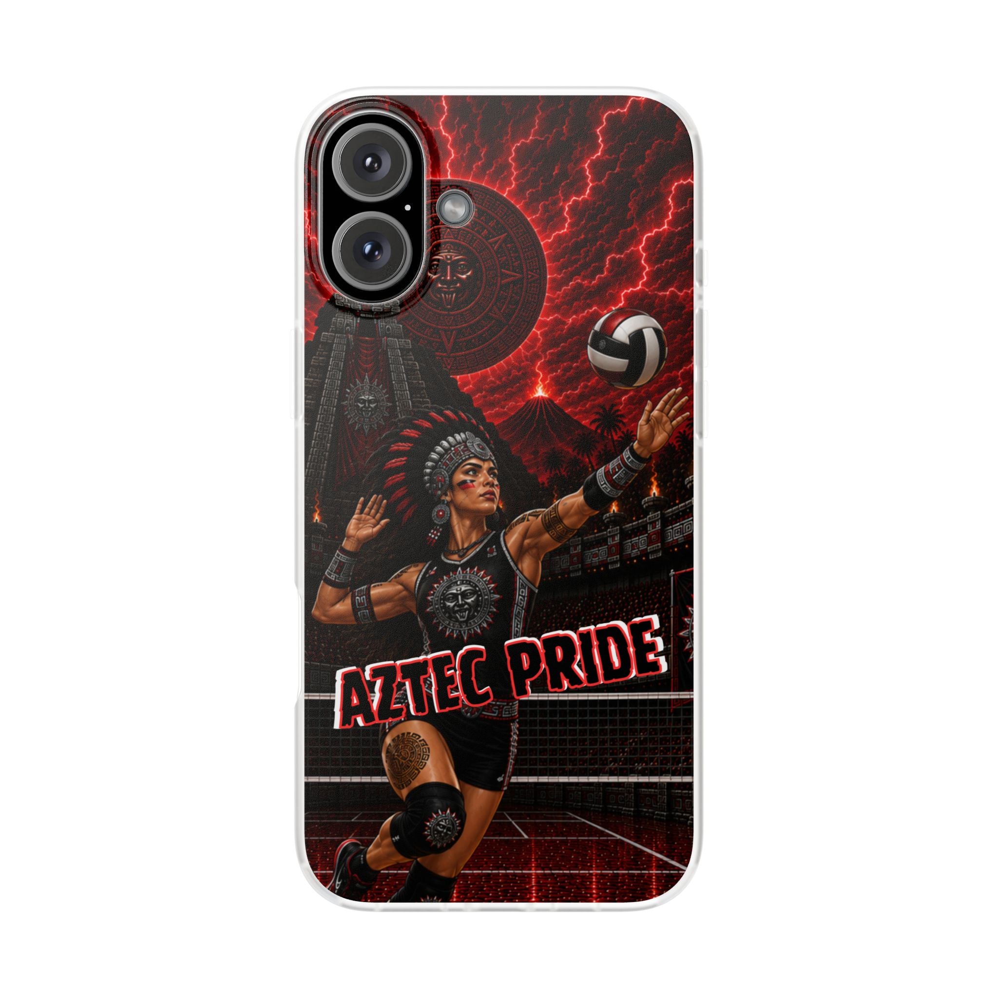 Aztec Volleyball Warrior – Flexi Phone Case (iPhone & Samsung • Clear TPU • Made & Shipped in the USA • 🚚 FREE USA Shipping • Personalized Option)