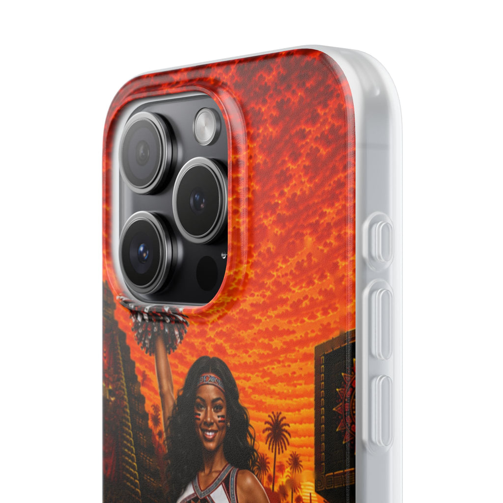 Aztec Cheerleader Warrior – Flexi Phone Case (iPhone & Samsung • Clear TPU • Made & Shipped in the USA • 🚚 FREE USA Shipping • Personalized Option)