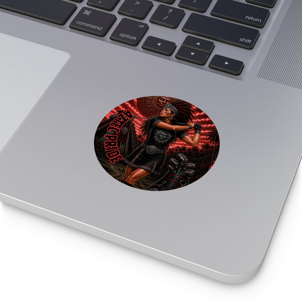 Aztec Golf Female Warrior Round Vinyl Sticker 2”–6” | Made & Shipped in the USA • 🚚 FREE USA Shipping • Personalized Option