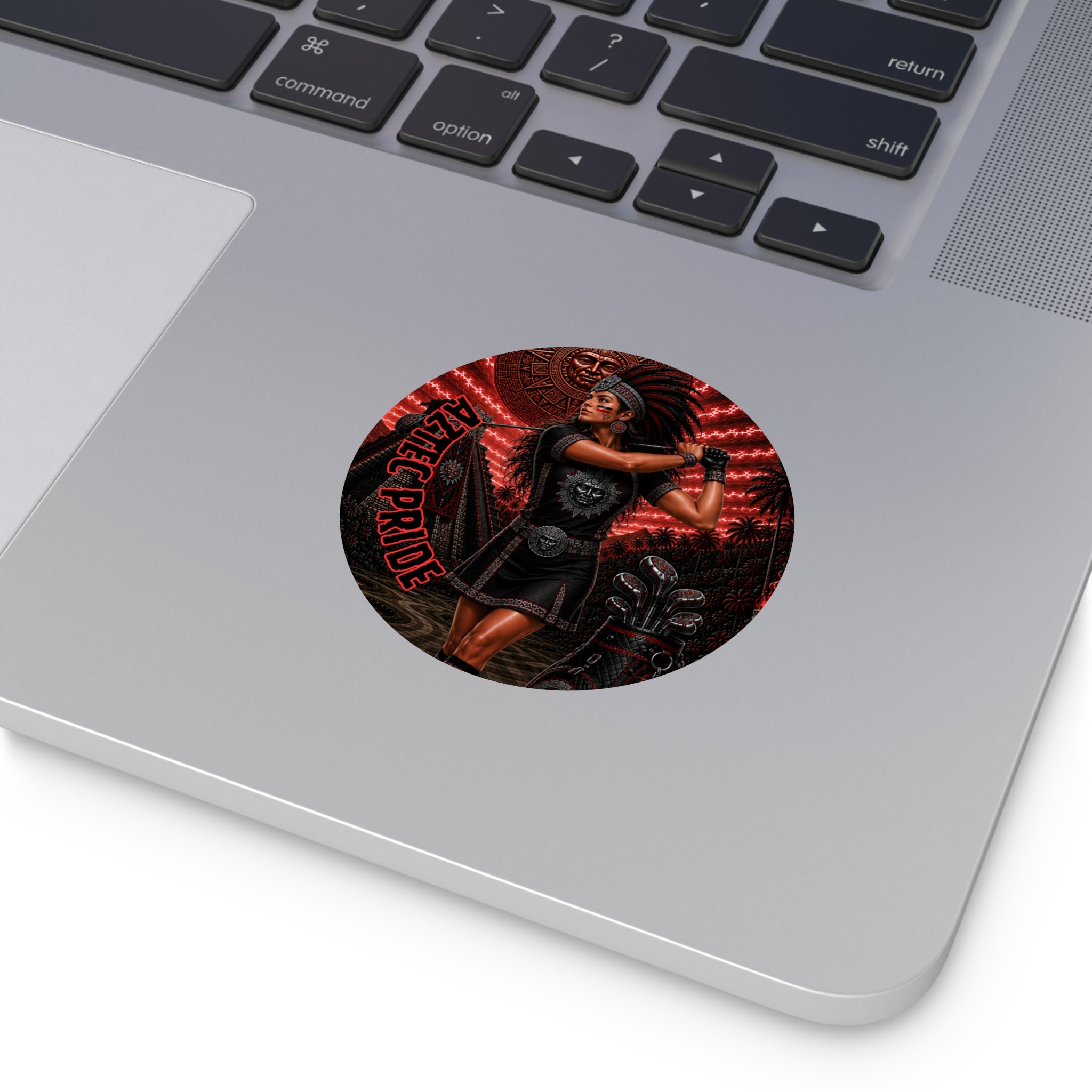 Aztec Golf Female Warrior Round Vinyl Sticker 2”–6” | Made & Shipped in the USA • 🚚 FREE USA Shipping • Personalized Option