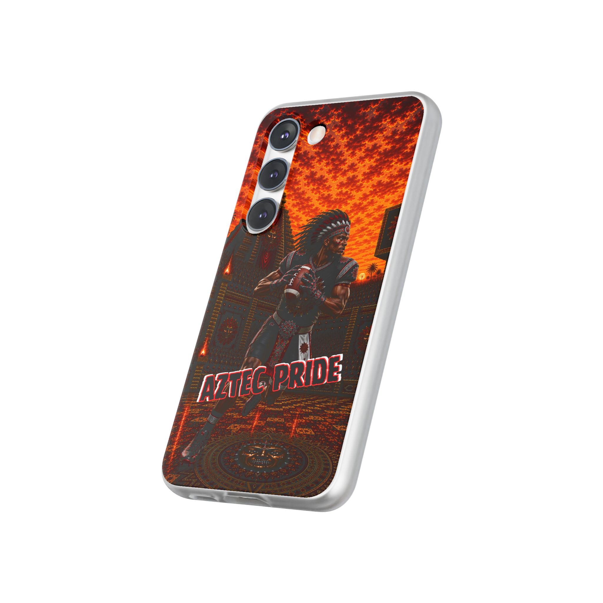 Aztec Football Warrior – Flexi Phone Case (iPhone & Samsung • Clear TPU • Made & Shipped in the USA • 🚚 FREE USA Shipping • Personalized Option)