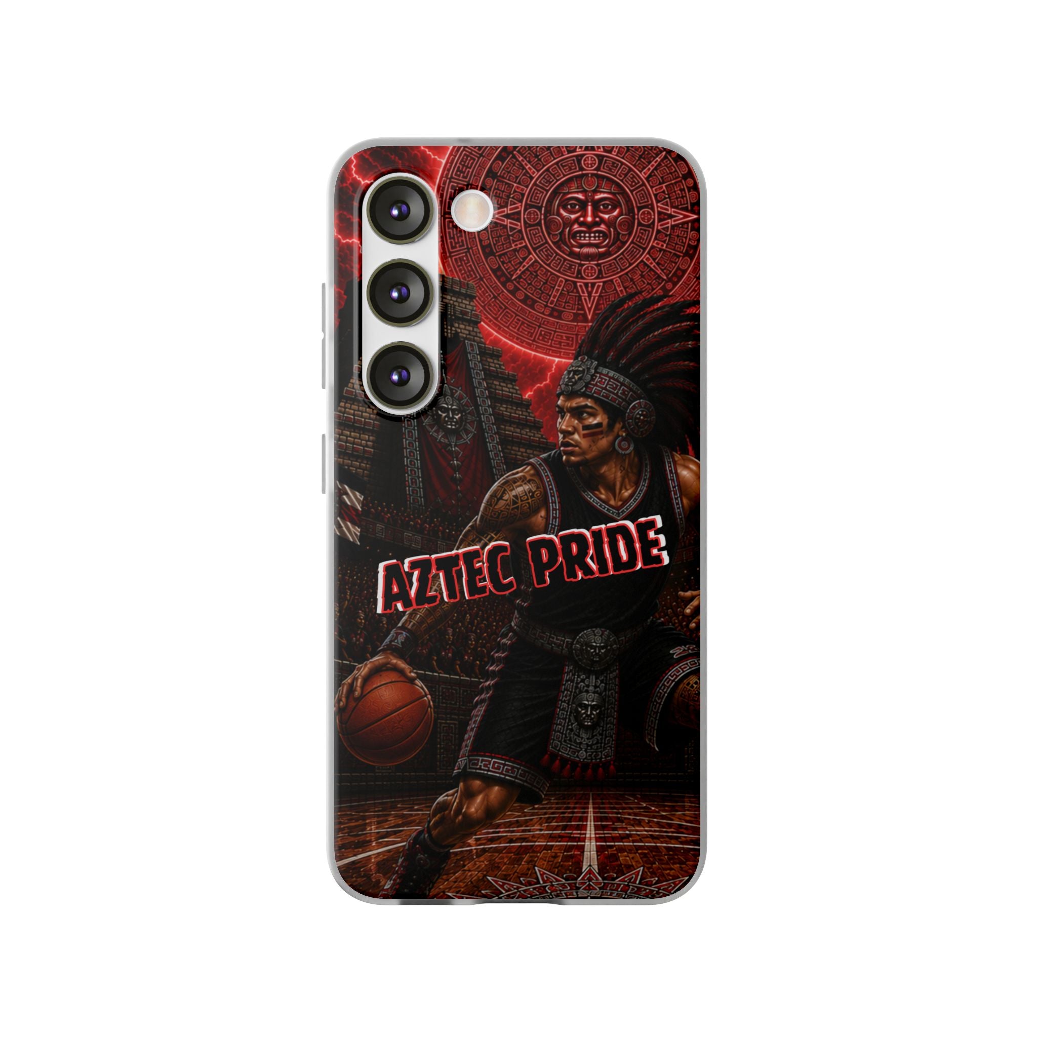 Aztec Basketall Warrior – Flexi Phone Case (iPhone & Samsung • Clear TPU • Made & Shipped in the USA • 🚚 FREE USA Shipping • Personalized Option)
