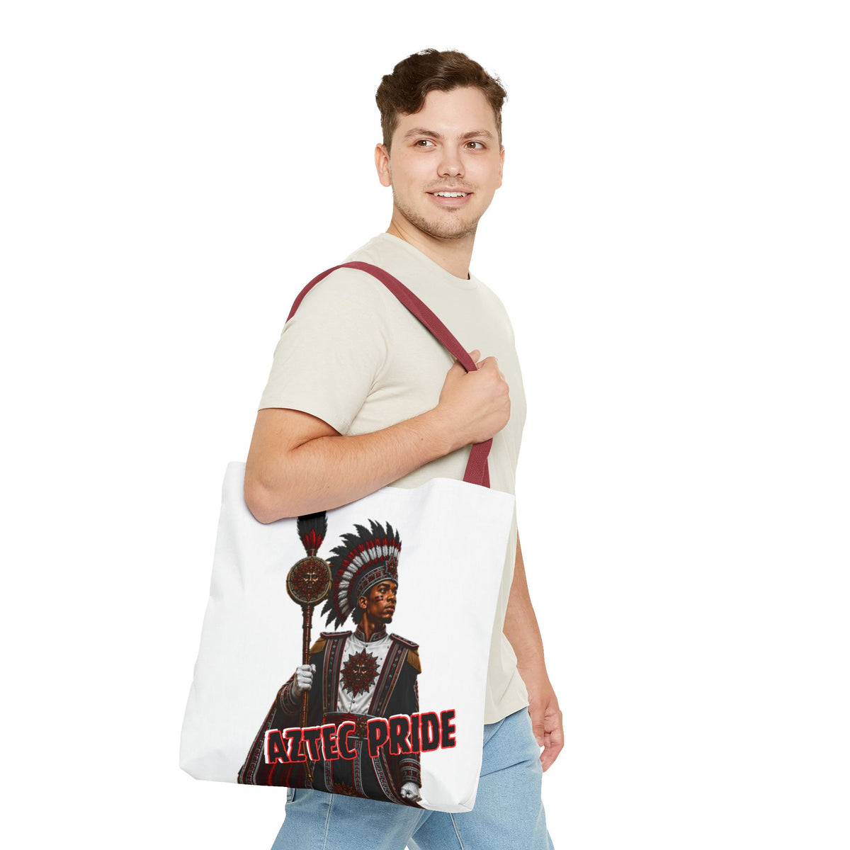 Aztec Band Warrior Tote Bag | Aztec-Inspired AI Art • Made & Shipped in the USA • 🚚 FREE USA Shipping • FREE Personalization