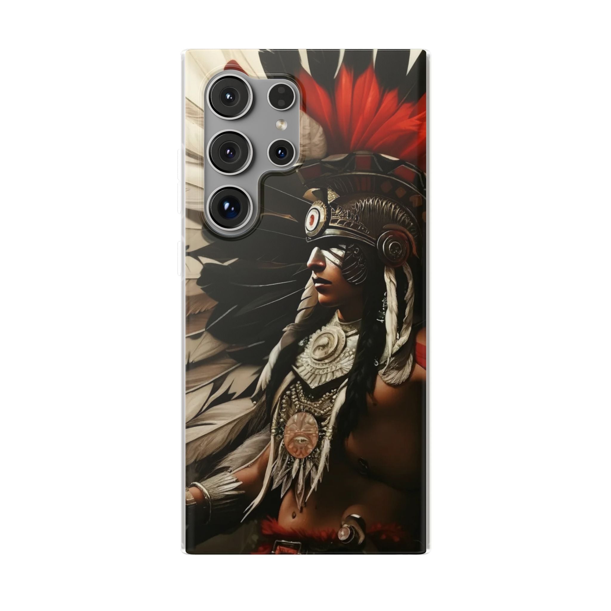 Aztec Fierce Warrior – Flexi Phone Case (iPhone & Samsung • Clear TPU • Made in USA • Personalized Option)
