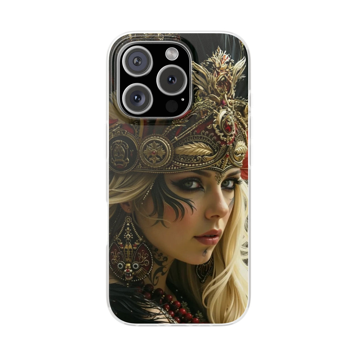 Aztec Fireheart Queen – Flexi Phone Case (iPhone & Samsung • Clear TPU • Made in USA • Personalized Option)