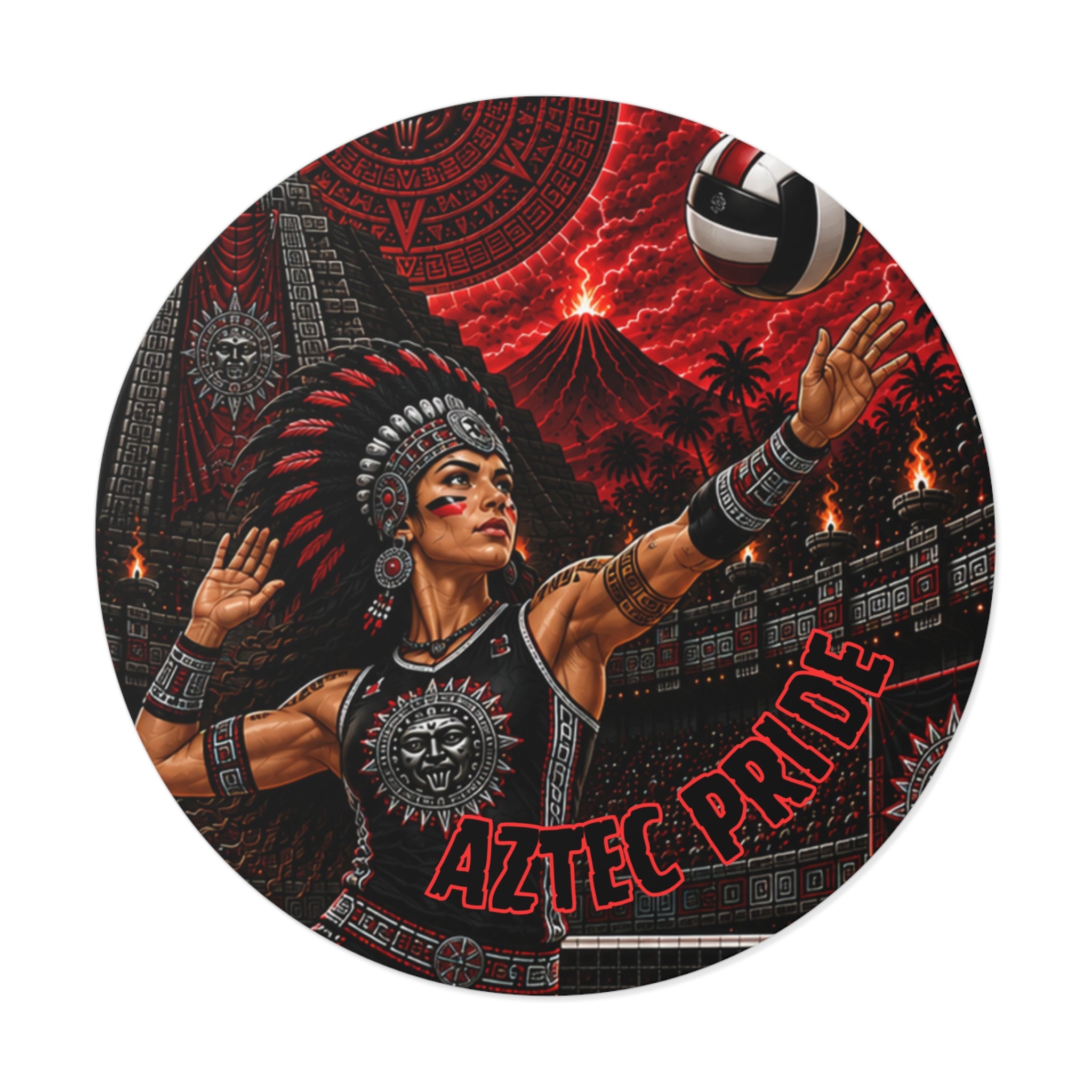 Aztec Volleyball Warrior Round Vinyl Sticker 2”–6” | Made & Shipped in the USA • 🚚 FREE USA Shipping • Personalized Option