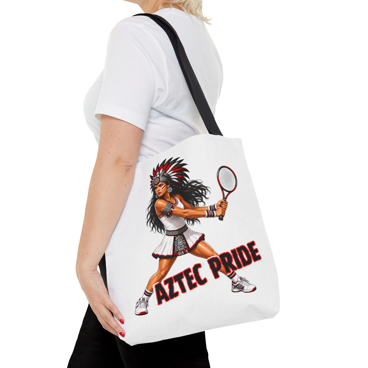 Aztec Tennis Female Warrior Tote Bag | Aztec-Inspired AI Art • Made & Shipped in the USA • 🚚 FREE USA Shipping • FREE Personalization