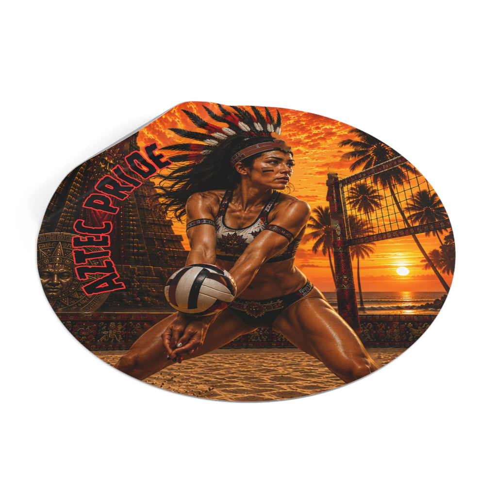Aztec Beach Volleyball Warrior Round Vinyl Sticker 2”–6” | Made & Shipped in the USA • 🚚 FREE USA Shipping • Personalized Option