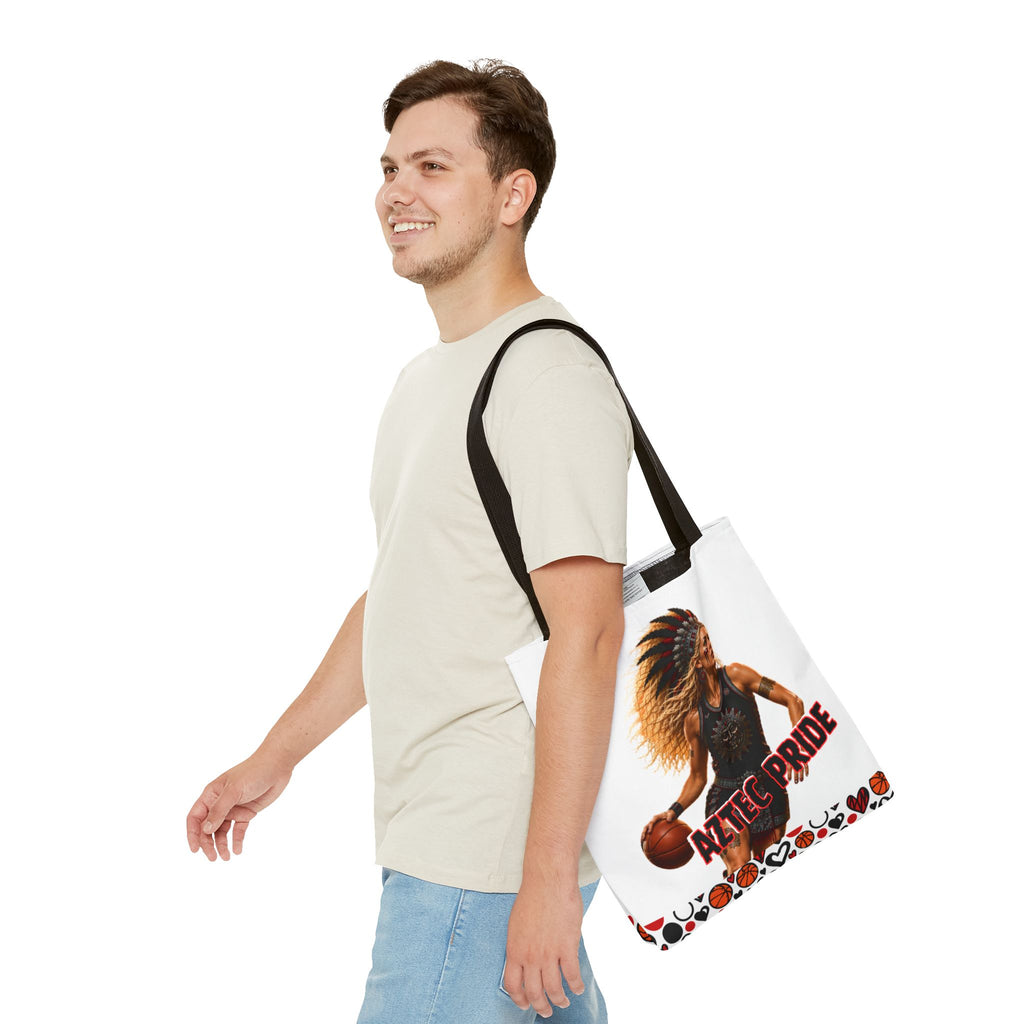 Aztec Basketball Female Warrior Tote Bag | Aztec-Inspired AI Art • Made & Shipped in the USA • 🚚 FREE USA Shipping • FREE Personalization