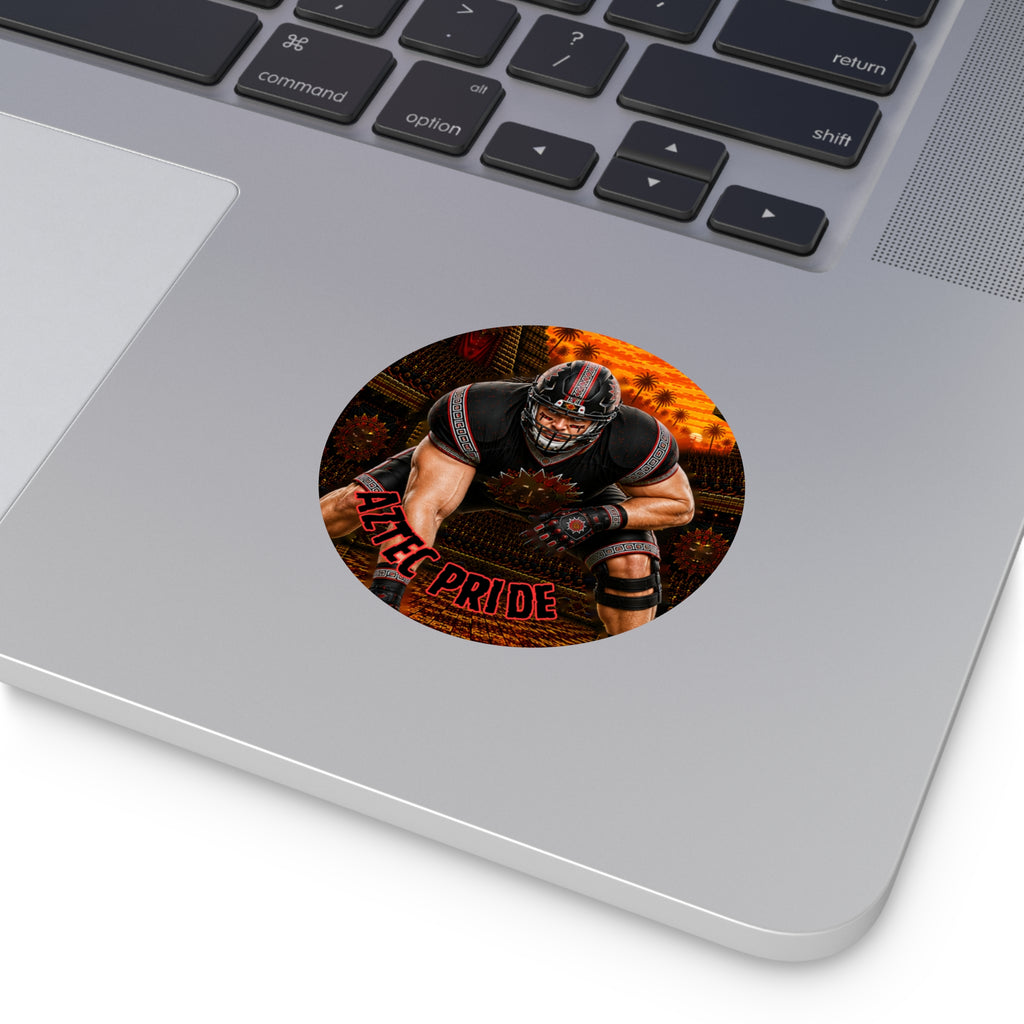 Aztec Football O-Line Warrior Round Vinyl Sticker 2”–6” | Made & Shipped in the USA • 🚚 FREE USA Shipping • Personalized Option