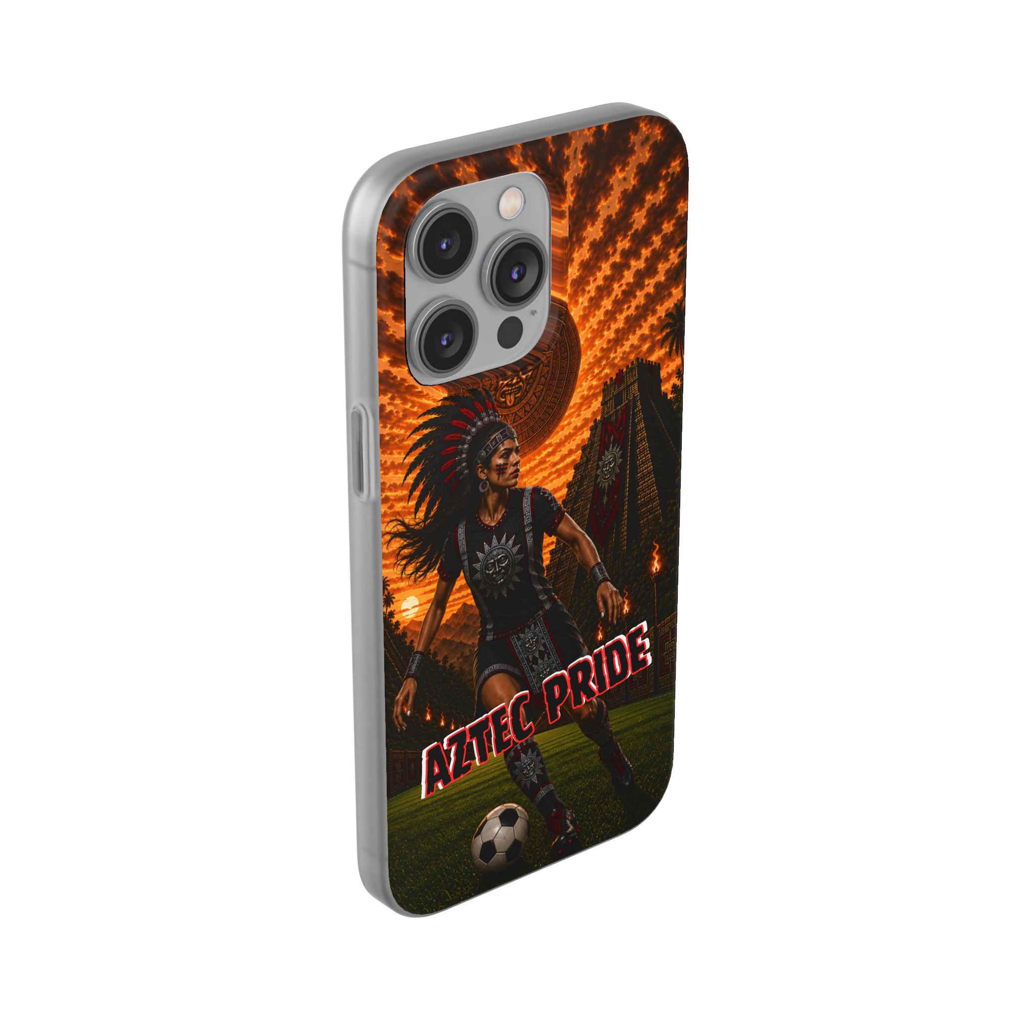 Aztec Soccer Female Warrior – Flexi Phone Case (iPhone & Samsung • Clear TPU • Made & Shipped in the USA • 🚚 FREE USA Shipping • Personalized Option)