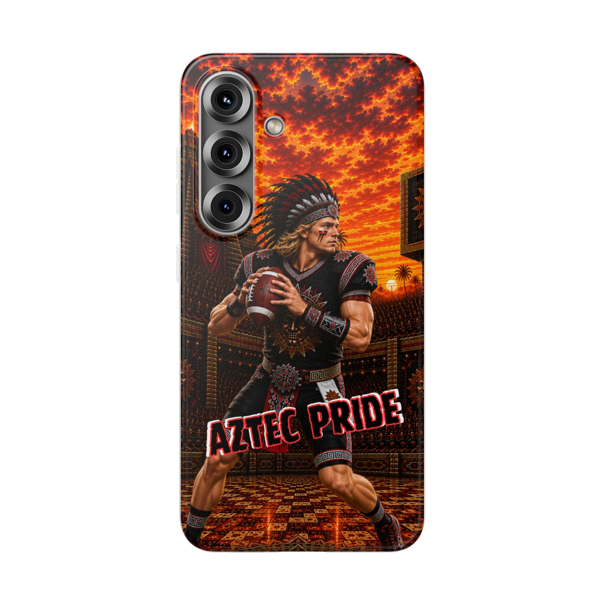 Aztec Football Warrior – Flexi Phone Case (iPhone & Samsung • Clear TPU • Made & Shipped in the USA • 🚚 FREE USA Shipping • Personalized Option)