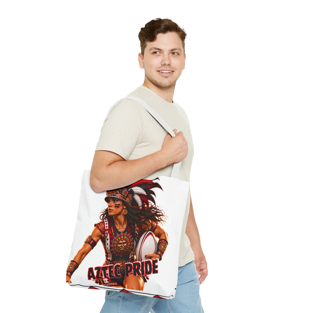 Aztec Rugby Female Warrior Tote Bag | Aztec-Inspired AI Art • Made & Shipped in the USA • 🚚 FREE USA Shipping • FREE Personalization
