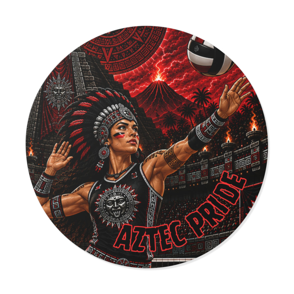 Aztec Volleyball Warrior Round Vinyl Sticker – Waterproof Matte Decal (2”–6”) | Aztec-Inspired AI Art | GringoArte