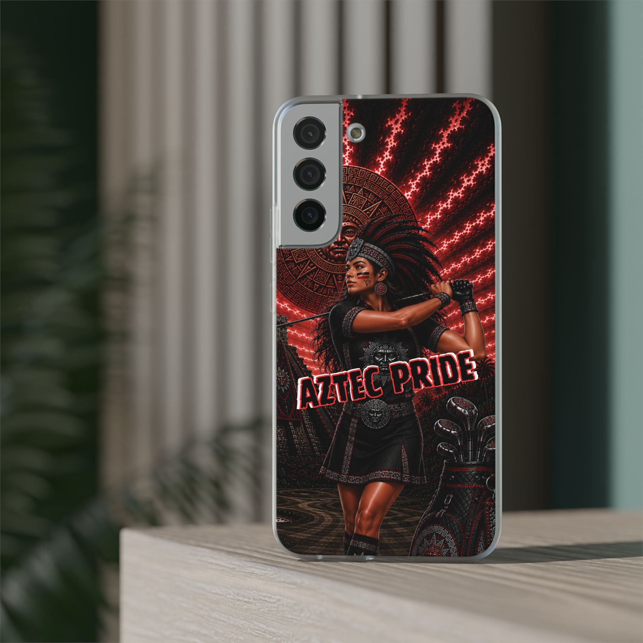 Aztec Golf Female Warrior – Flexi Phone Case (iPhone & Samsung • Clear TPU • Made & Shipped in the USA • 🚚 FREE USA Shipping • Personalized Option)
