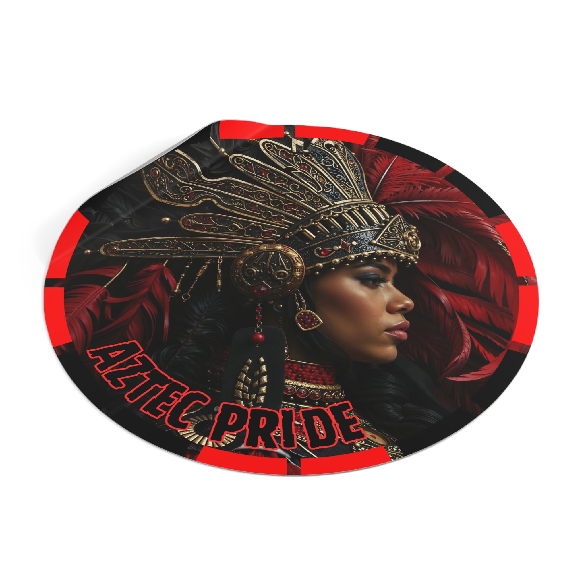 Aztec Lioness Queen Round Vinyl Sticker – Waterproof Matte Decal (2”–6”)