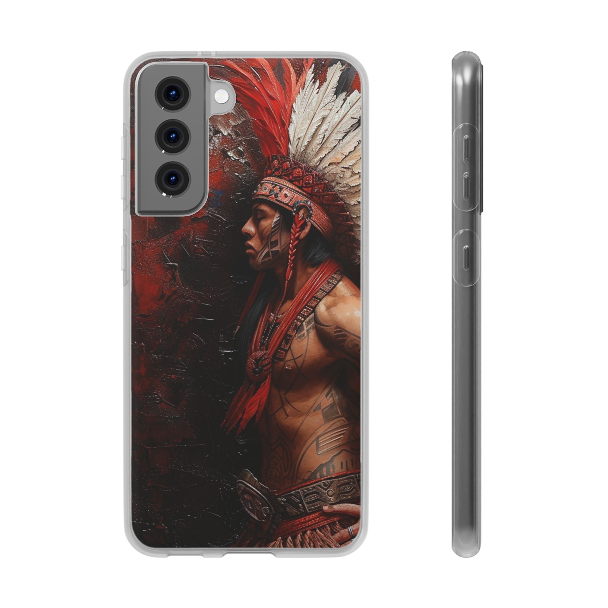 Aztec Noble Warrior – Flexi Phone Case (iPhone & Samsung • Clear TPU • Made in USA • Personalized Option)
