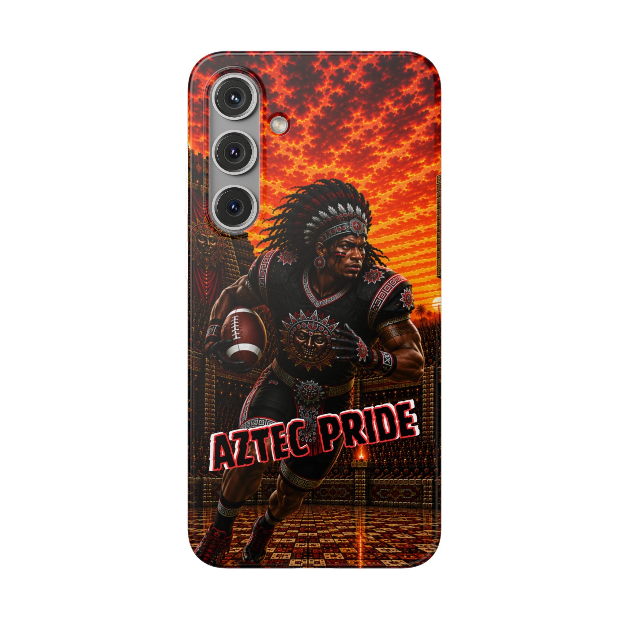 Aztec Football Warrior – Flexi Phone Case (iPhone & Samsung • Clear TPU • Made & Shipped in the USA • 🚚 FREE USA Shipping • Personalized Option)