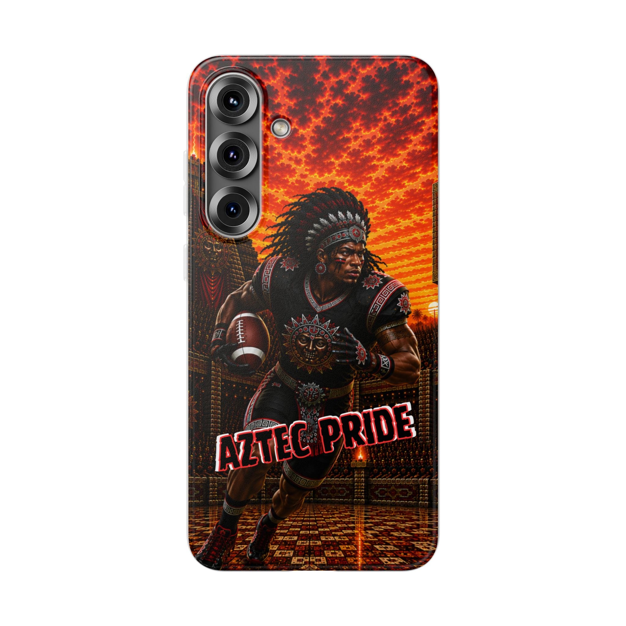 Aztec Football Warrior – Flexi Phone Case (iPhone & Samsung • Clear TPU • Made & Shipped in the USA • 🚚 FREE USA Shipping • Personalized Option)
