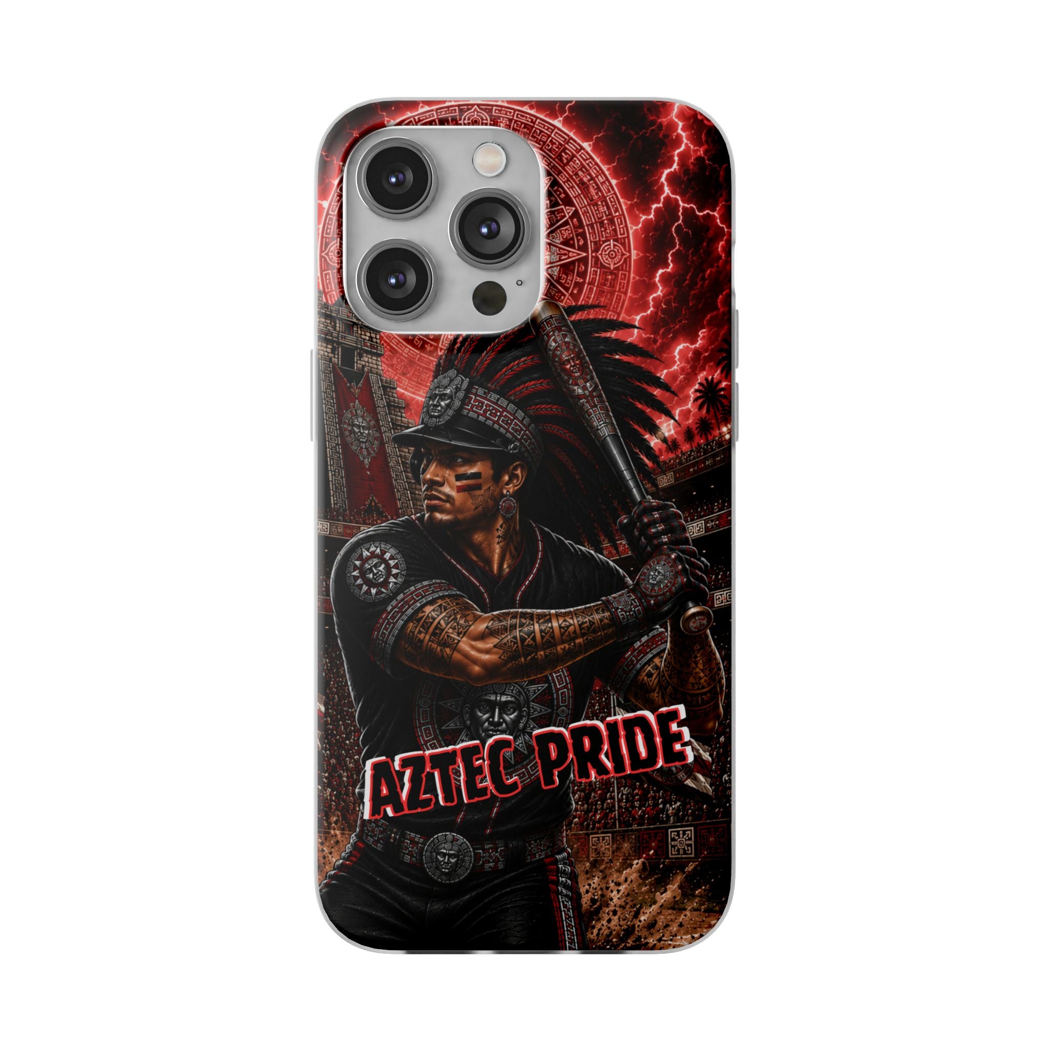 Aztec Baseball Warrior – Flexi Phone Case (iPhone & Samsung • Clear TPU • Made & Shipped in the USA • 🚚 FREE USA Shipping • Personalized Option)