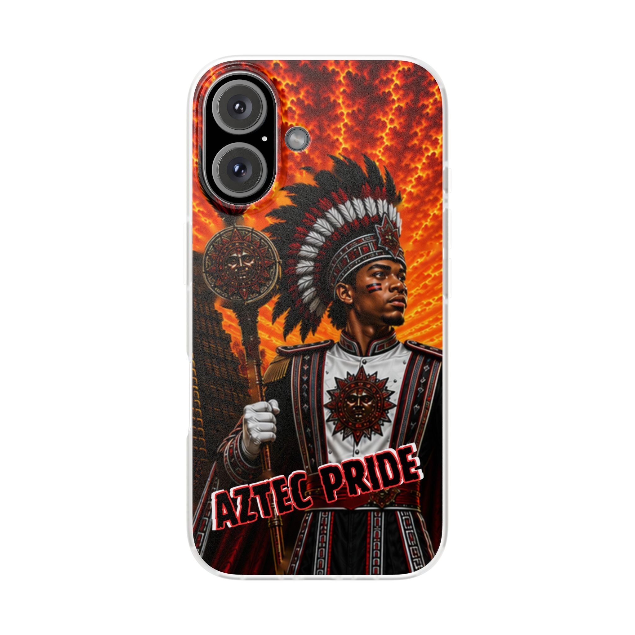 Aztec Drum Major Warrior – Flexi Phone Case (iPhone & Samsung • Clear TPU • Made & Shipped in the USA • 🚚 FREE USA Shipping • Personalized Option)