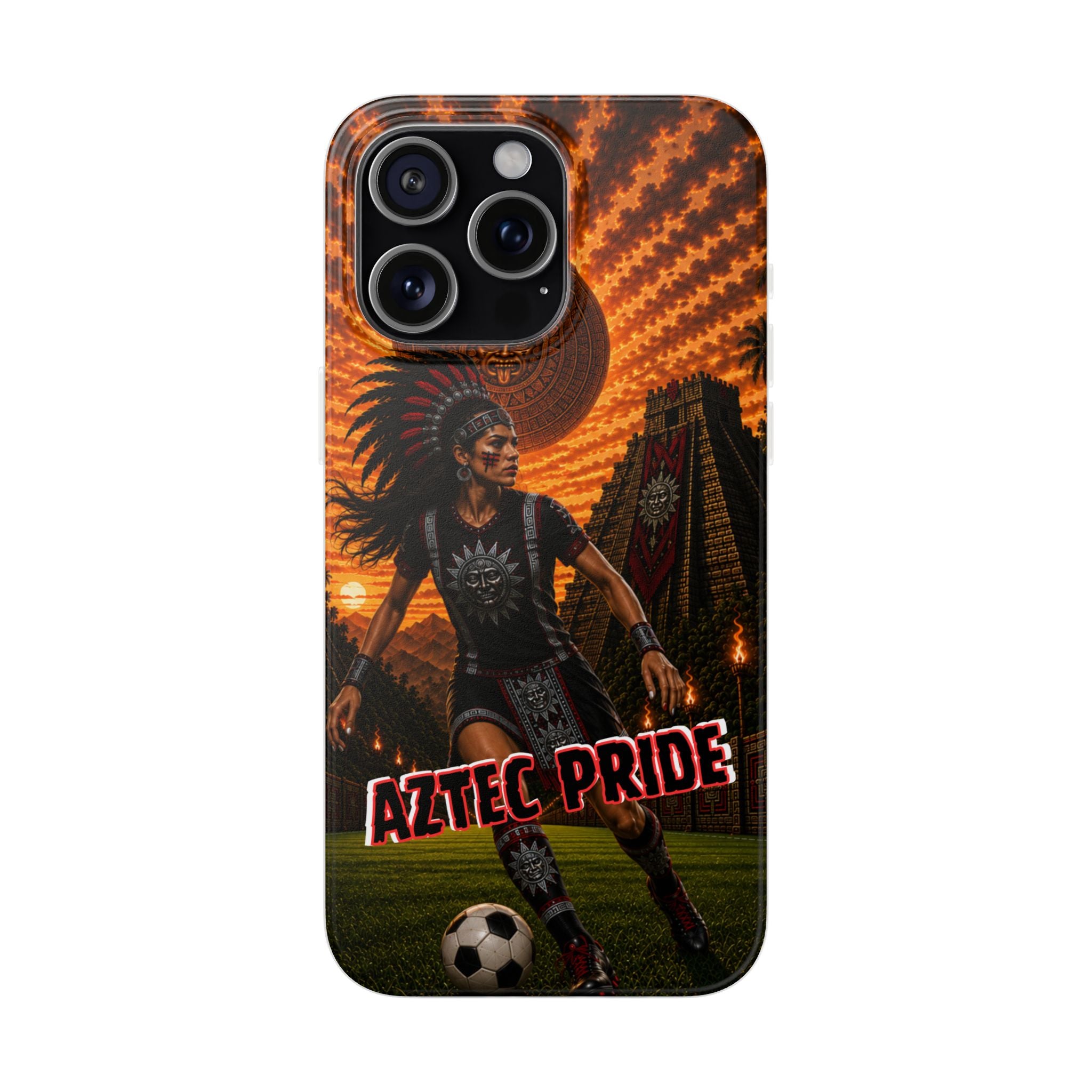 Aztec Soccer Female Warrior – Flexi Phone Case (iPhone & Samsung • Clear TPU • Made & Shipped in the USA • 🚚 FREE USA Shipping • Personalized Option)