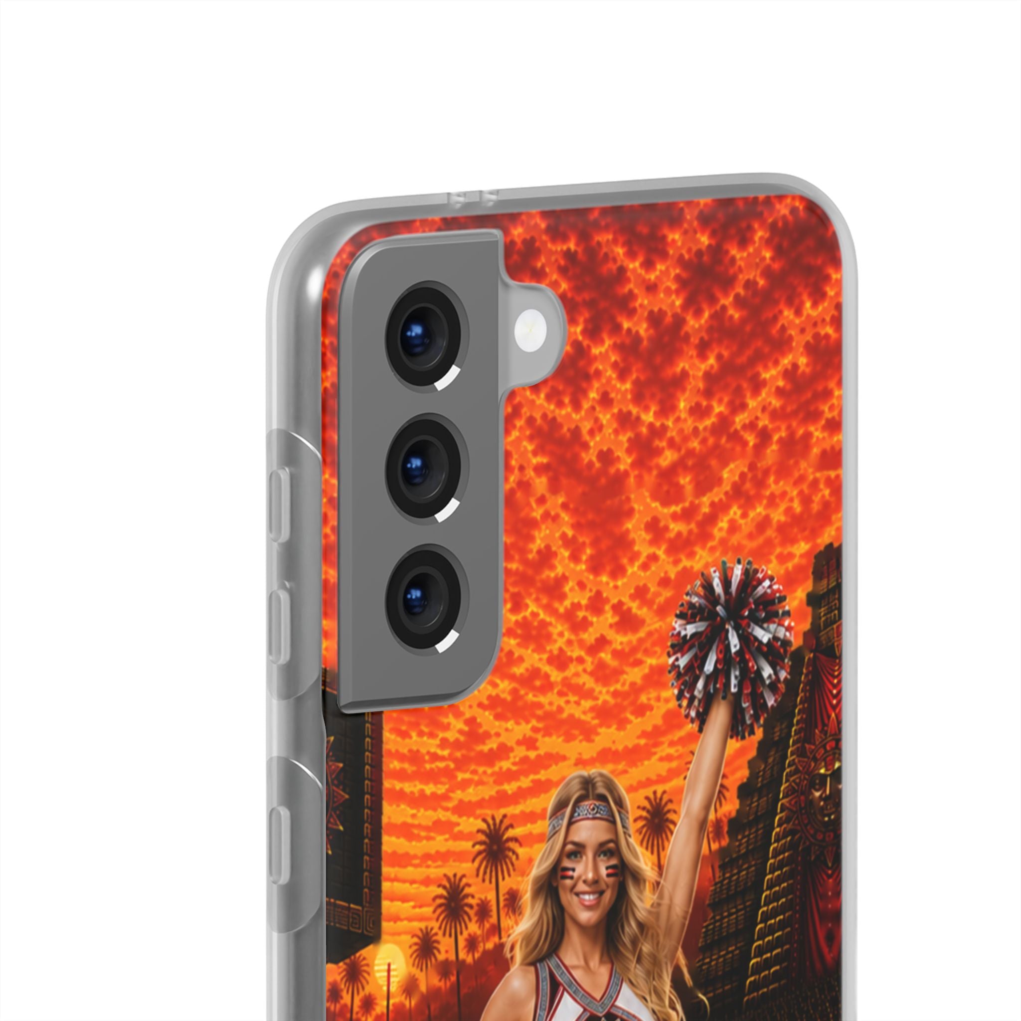 Aztec Cheerleader Warrior – Flexi Phone Case (iPhone & Samsung • Clear TPU • Made & Shipped in the USA • 🚚 FREE USA Shipping • Personalized Option)