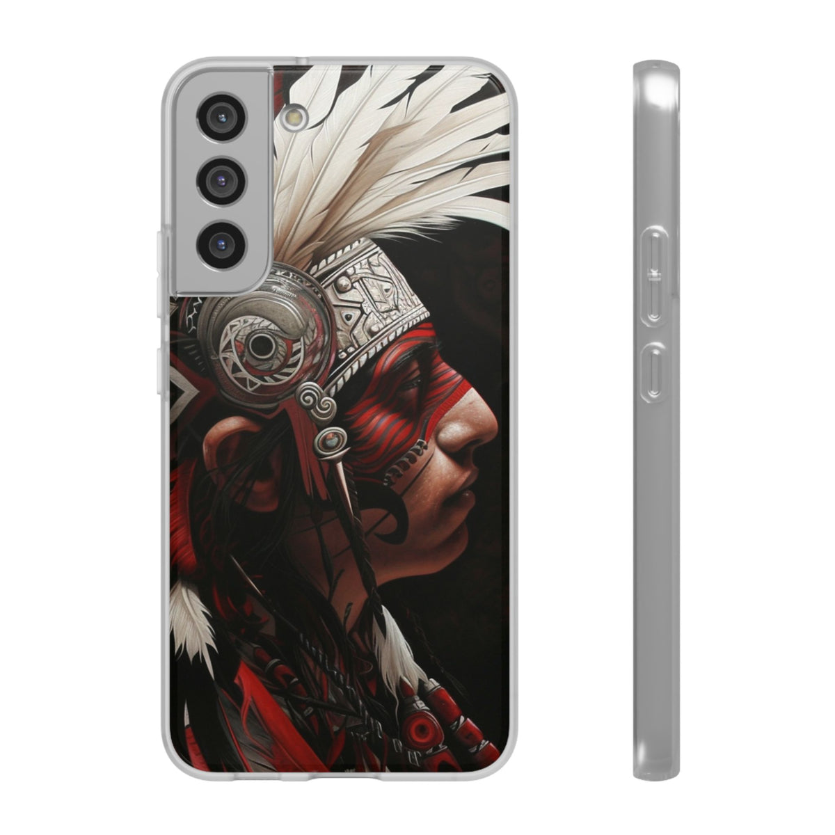 Aztec Warrior King – Flexi Phone Case (iPhone & Samsung • Clear TPU • Made in USA • Personalized Option)