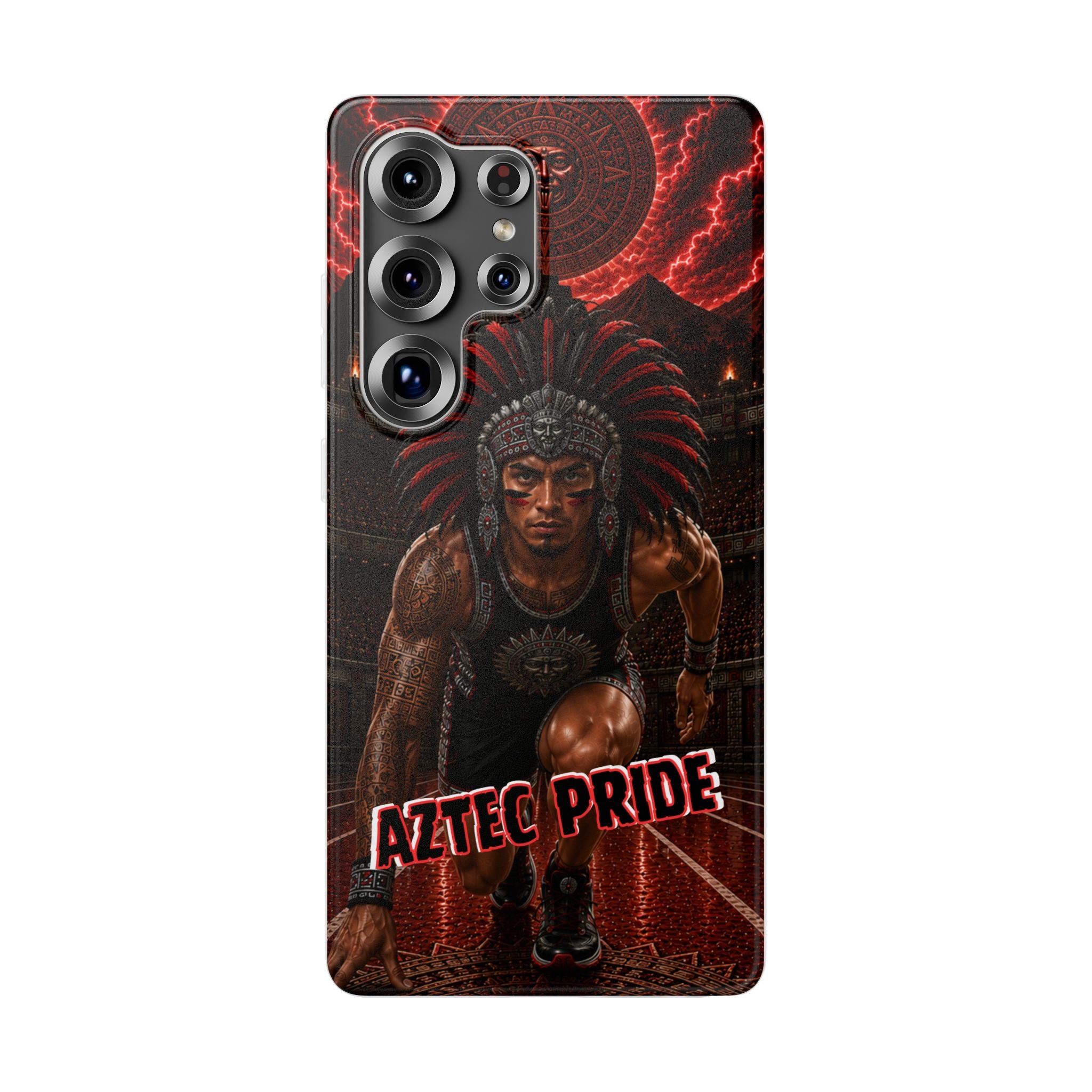 Aztec Track & Field Male Warrior – Flexi Phone Case (iPhone & Samsung • Clear TPU • Made & Shipped in the USA • 🚚 FREE USA Shipping • Personalized Option)