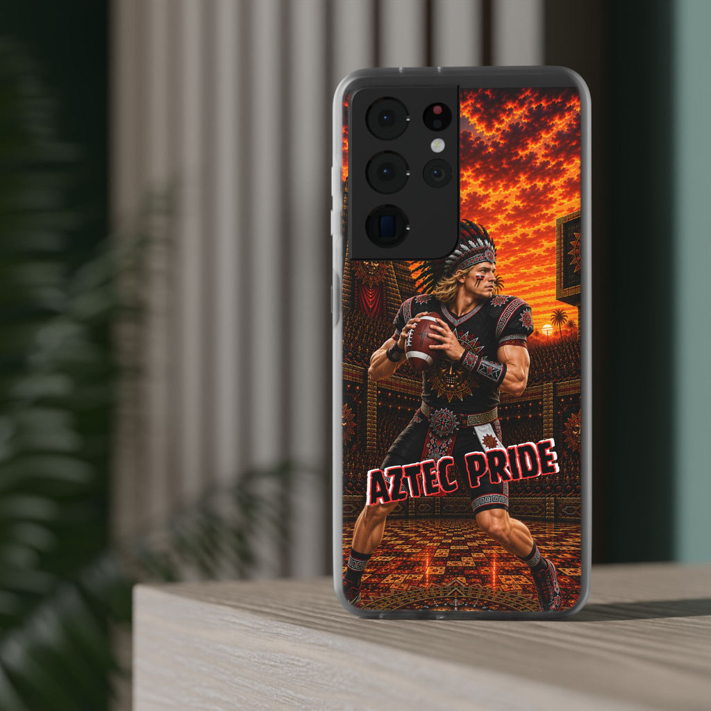 Aztec Football Warrior – Flexi Phone Case (iPhone & Samsung • Clear TPU • Made & Shipped in the USA • 🚚 FREE USA Shipping • Personalized Option)