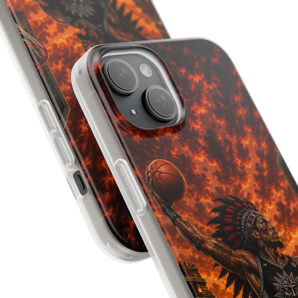 Aztec Basketball Male Warrior – Flexi Phone Case (iPhone & Samsung • Clear TPU • Made & Shipped in the USA • 🚚 FREE USA Shipping • Personalized Option)