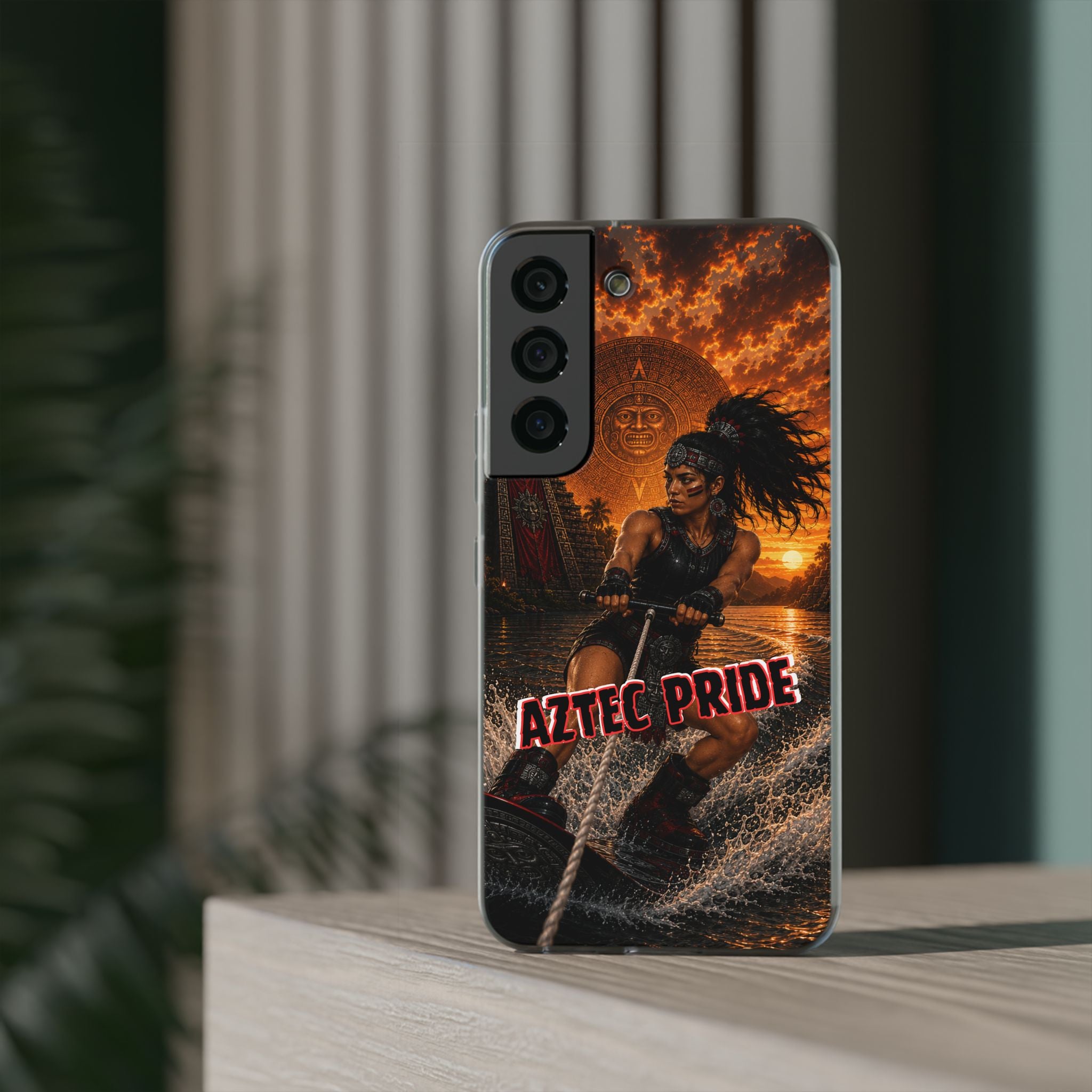 Aztec Wakeboard Female Warrior – Flexi Phone Case (iPhone & Samsung • Clear TPU • Made & Shipped in the USA • 🚚 FREE USA Shipping • Personalized Option)