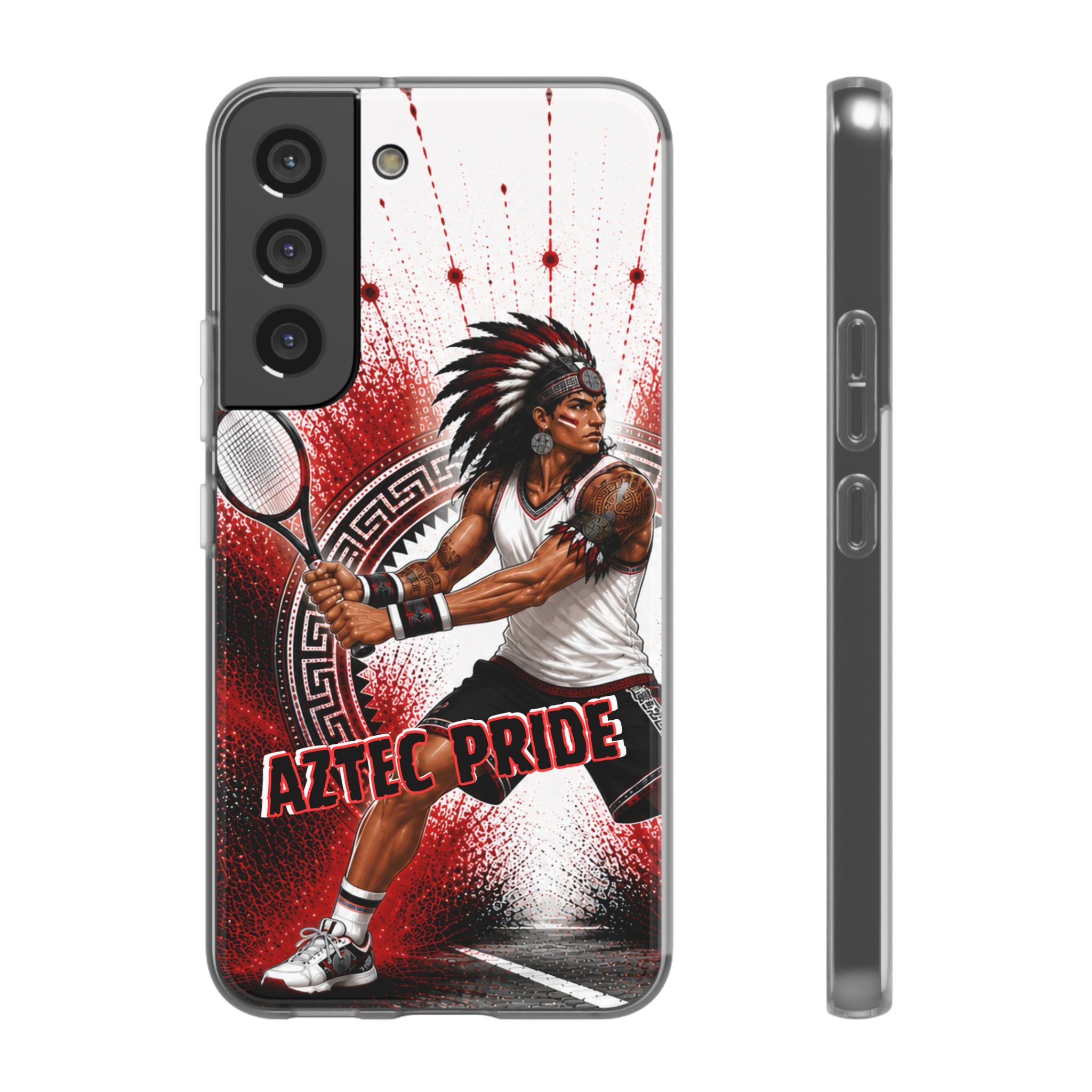 Aztec Tennis Male Warrior – Flexi Phone Case (iPhone & Samsung • Clear TPU • Made & Shipped in the USA • 🚚 FREE USA Shipping • Personalized Option)