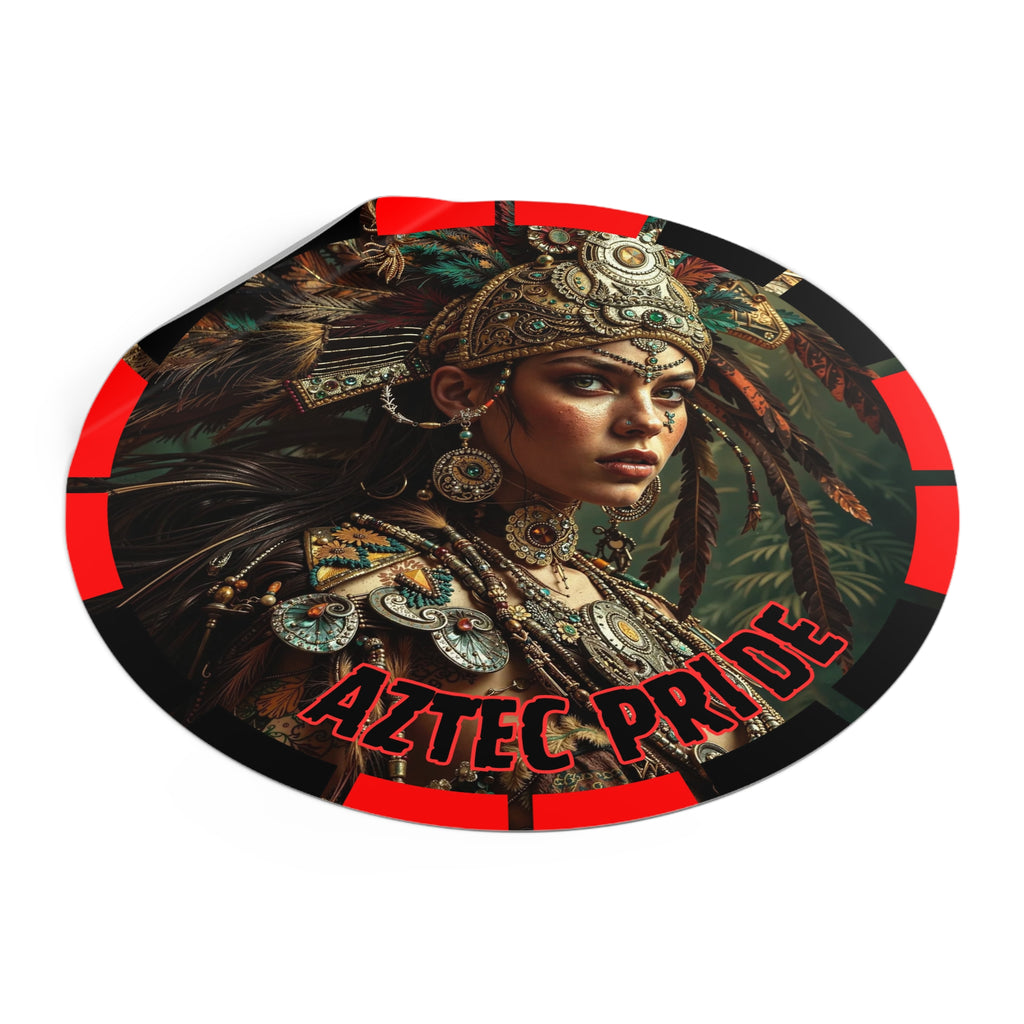 Aztec Warrior Goddess Round Vinyl Sticker – Waterproof Matte Decal (2”–6”)
