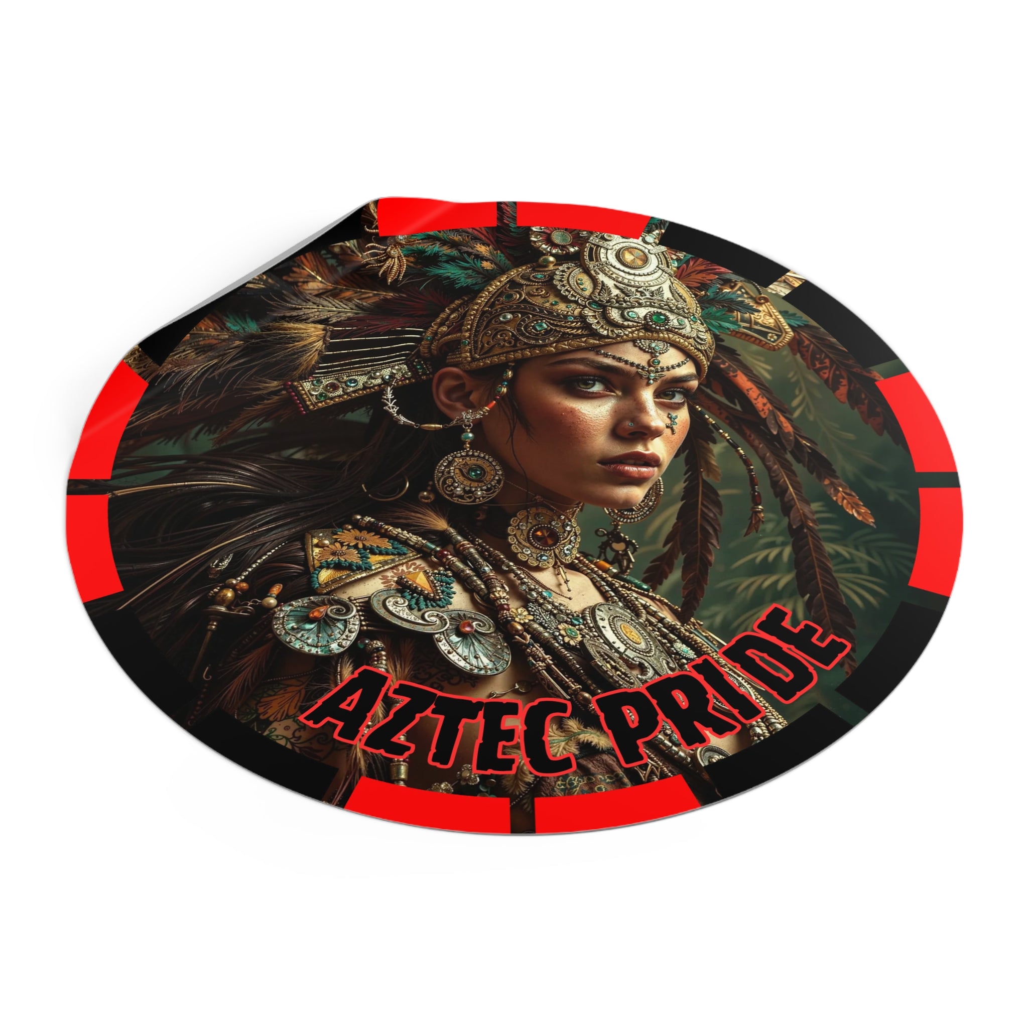 Aztec Warrior Goddess Round Vinyl Sticker – Waterproof Matte Decal (2”–6”)