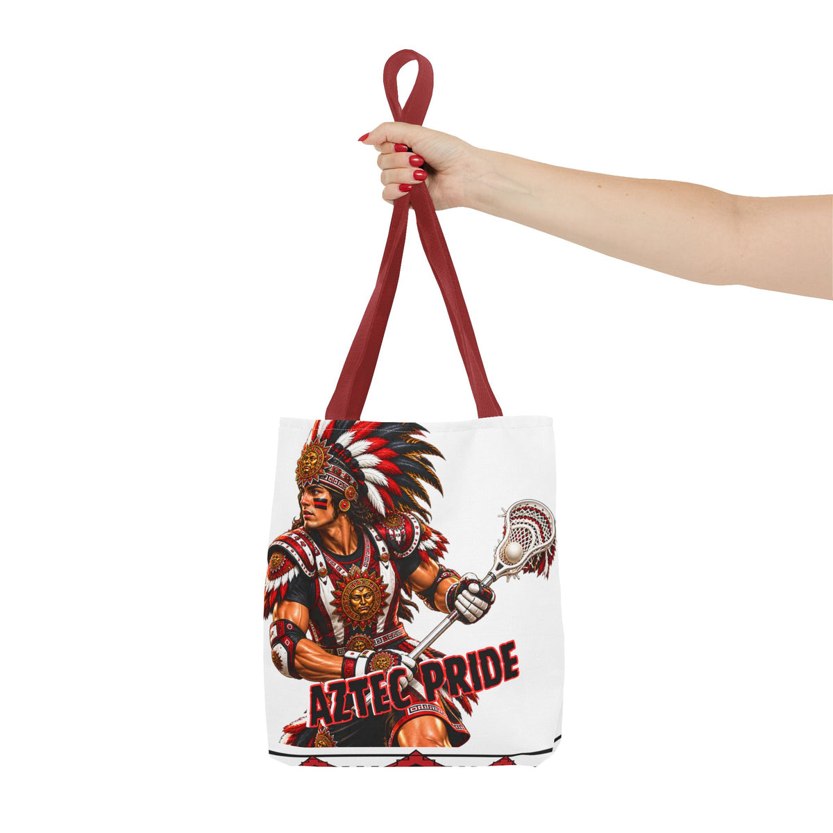 Aztec Lacrosse Male Warrior Tote Bag | Aztec-Inspired AI Art • Made & Shipped in the USA • 🚚 FREE USA Shipping • FREE Personalization