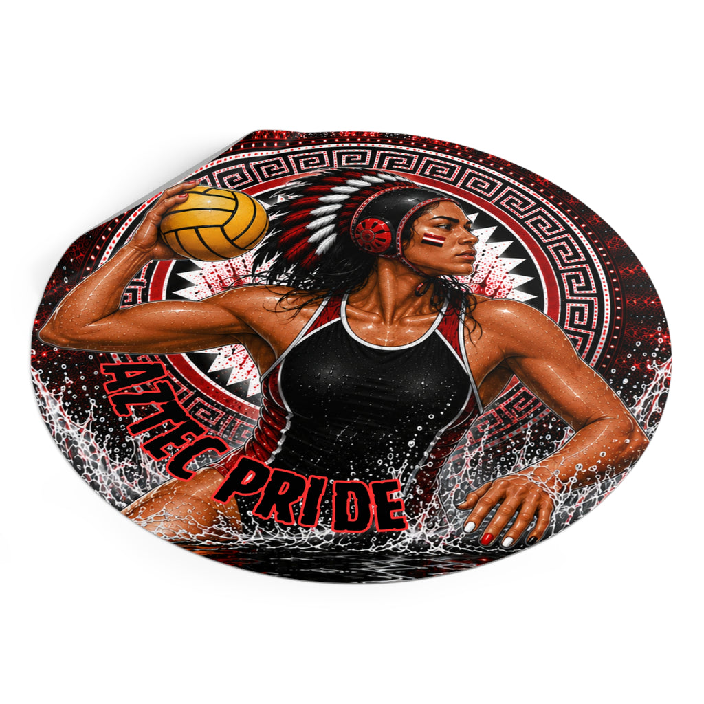 Aztec Water Polo Warrior Round Vinyl Sticker 2”–6” | Made & Shipped in the USA • 🚚 FREE USA Shipping • Personalized Option