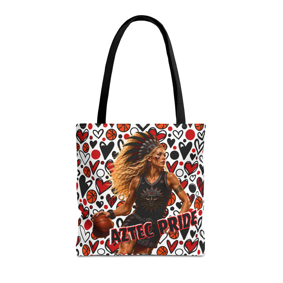Aztec Basketball Female Warrior Tote Bag | Aztec-Inspired AI Art • Made & Shipped in the USA • 🚚 FREE USA Shipping • FREE Personalization