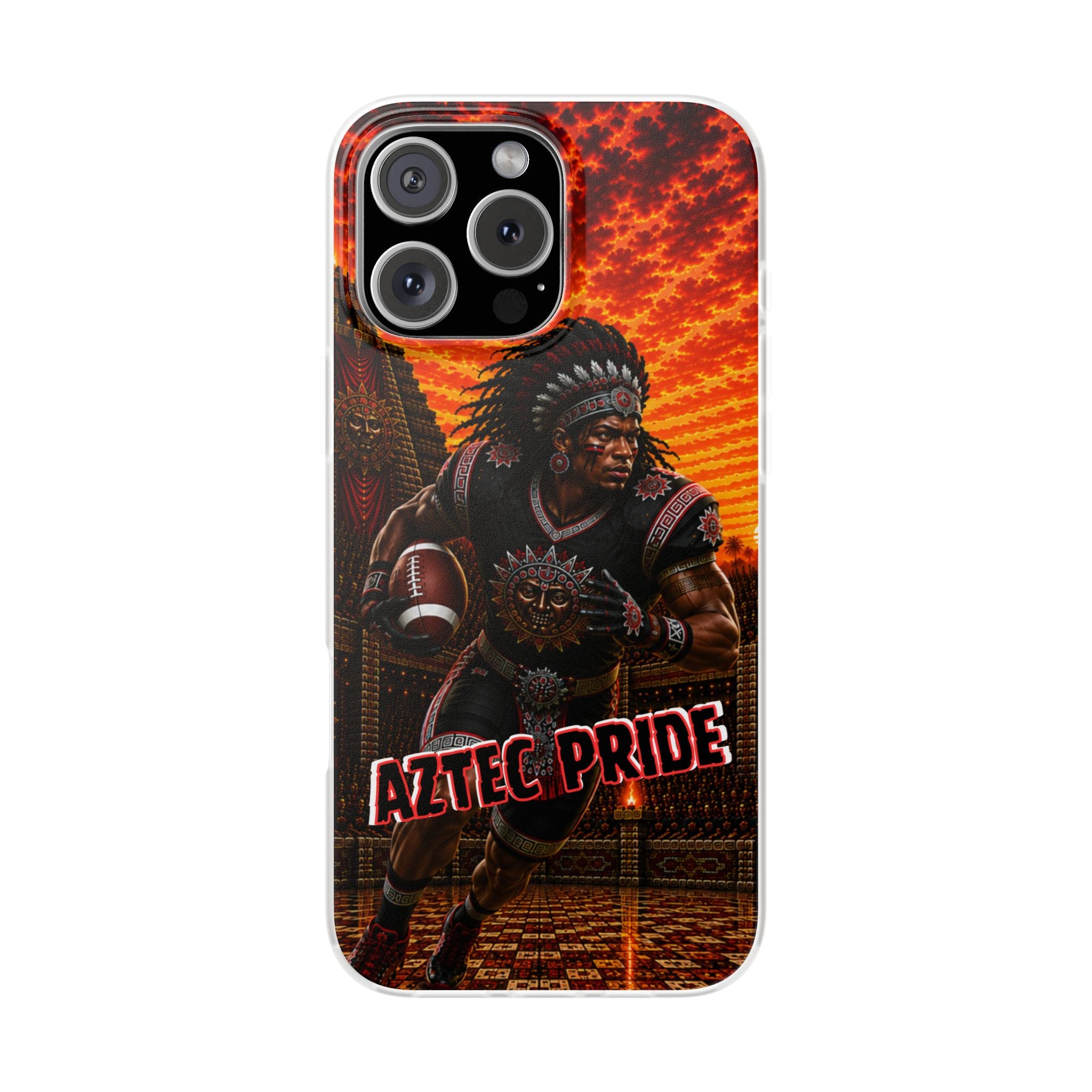 Aztec Football Warrior – Flexi Phone Case (iPhone & Samsung • Clear TPU • Made & Shipped in the USA • 🚚 FREE USA Shipping • Personalized Option)