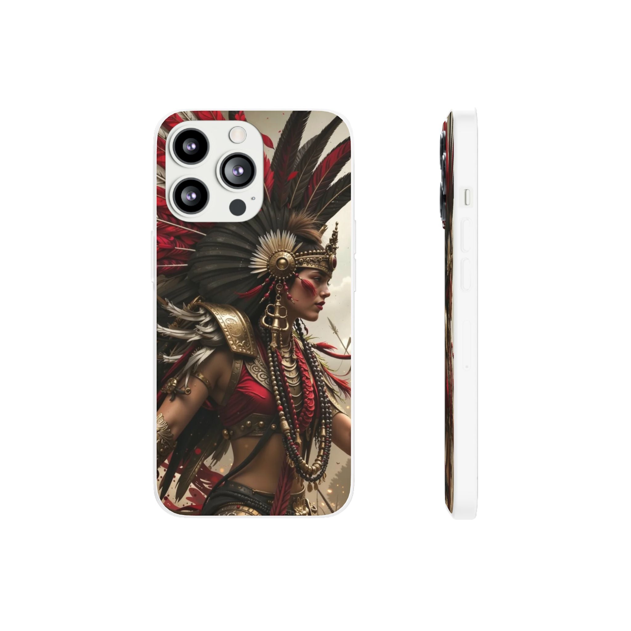 Aztec Warrior Queen – Flexi Phone Case (iPhone & Samsung • Clear TPU • Made in USA • Personalized Option)