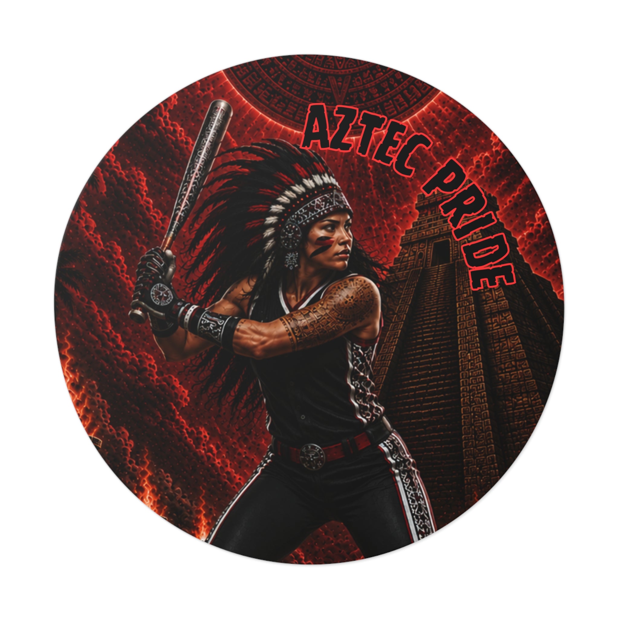 Aztec Softball Warrior Round Vinyl Sticker 2”–6” | Made & Shipped in the USA • 🚚 FREE USA Shipping • Personalized Option