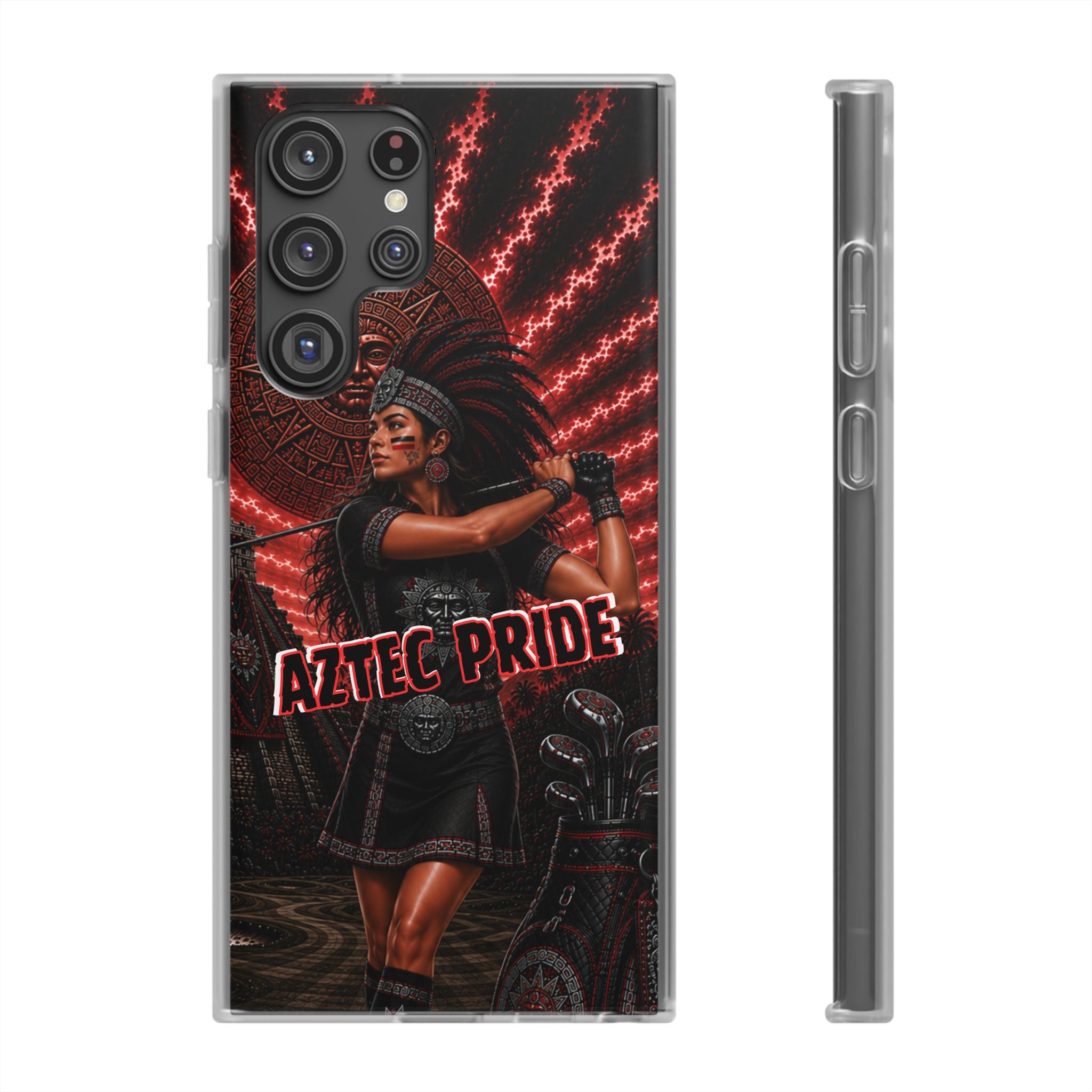 Aztec Golf Female Warrior – Flexi Phone Case (iPhone & Samsung • Clear TPU • Made & Shipped in the USA • 🚚 FREE USA Shipping • Personalized Option)
