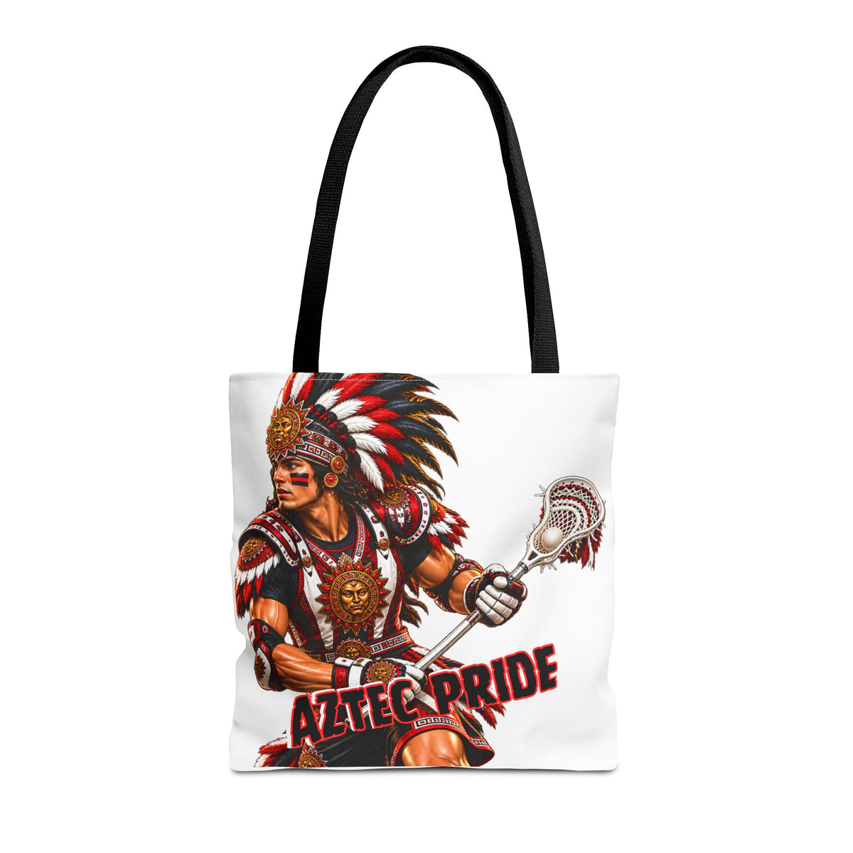 Aztec Lacrosse Male Warrior Tote Bag | Aztec-Inspired AI Art • Made & Shipped in the USA • 🚚 FREE USA Shipping • FREE Personalization