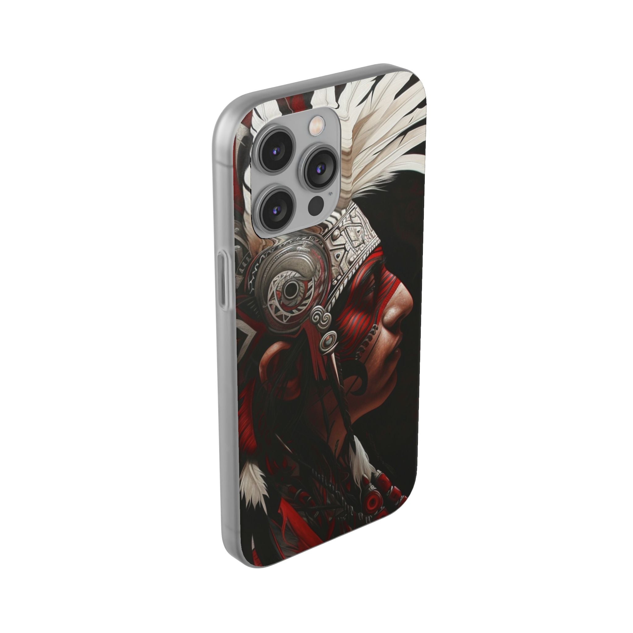 Aztec Warrior King – Flexi Phone Case (iPhone & Samsung • Clear TPU • Made in USA • Personalized Option)