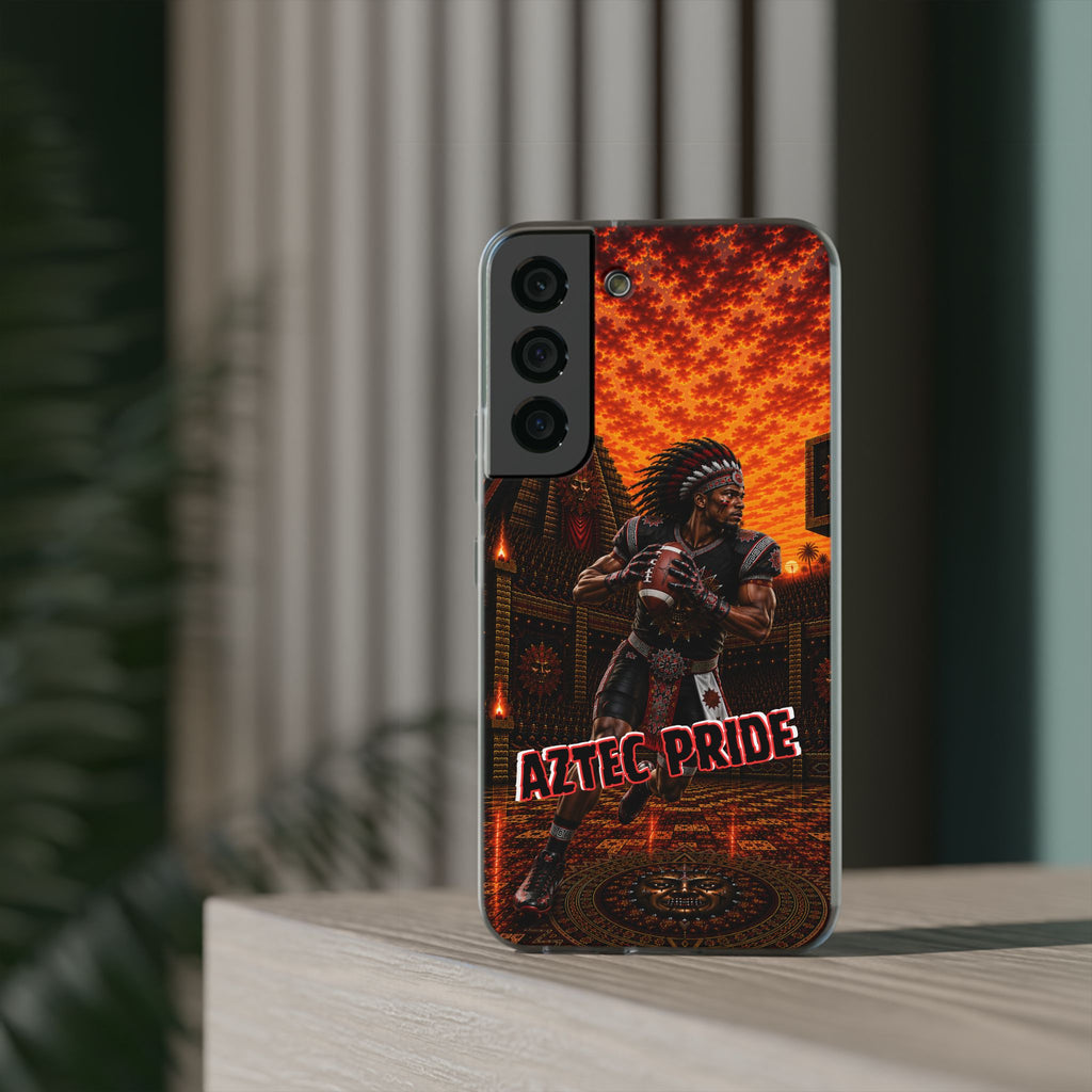 Aztec Football Warrior – Flexi Phone Case (iPhone & Samsung • Clear TPU • Made & Shipped in the USA • 🚚 FREE USA Shipping • Personalized Option)