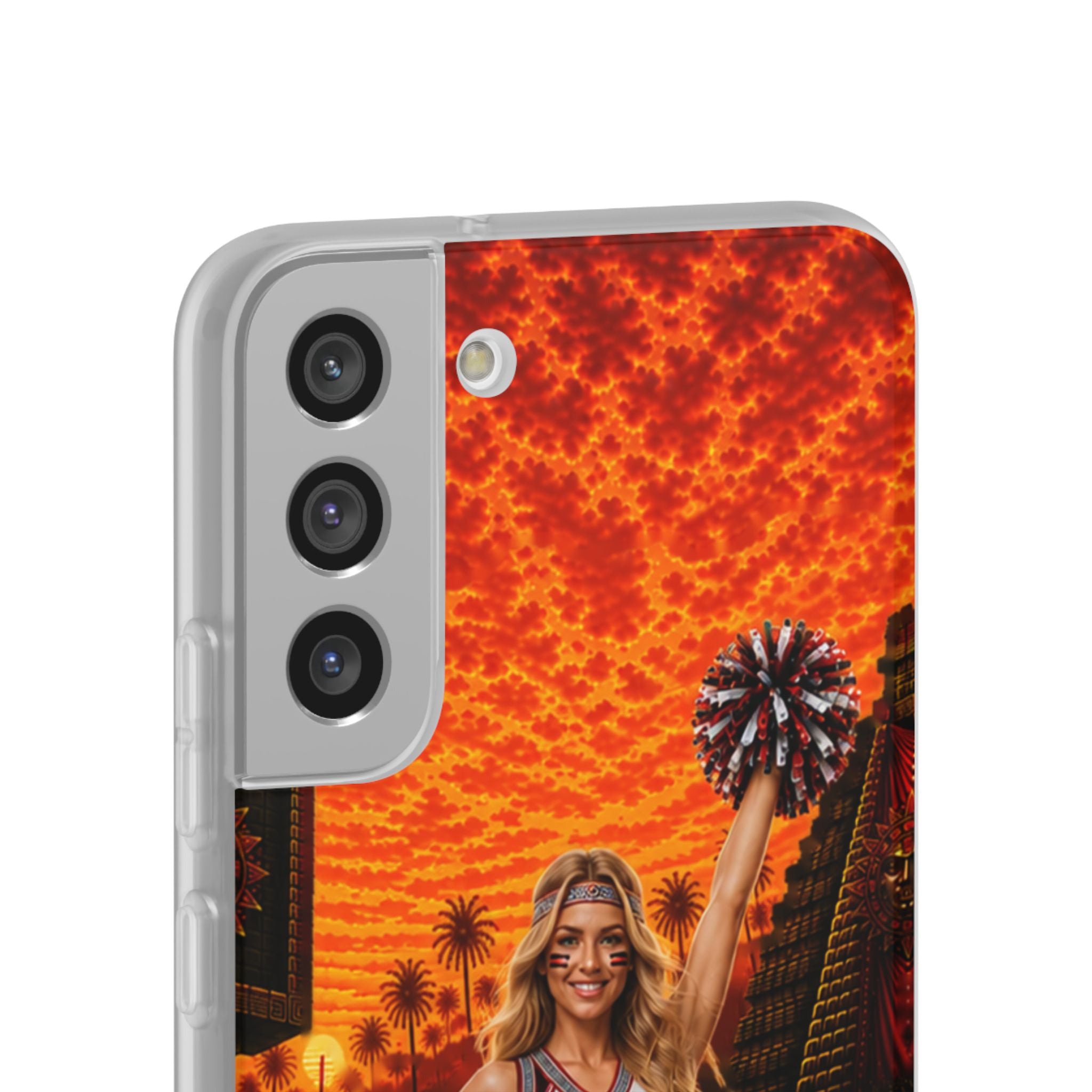 Aztec Cheerleader Warrior – Flexi Phone Case (iPhone & Samsung • Clear TPU • Made & Shipped in the USA • 🚚 FREE USA Shipping • Personalized Option)