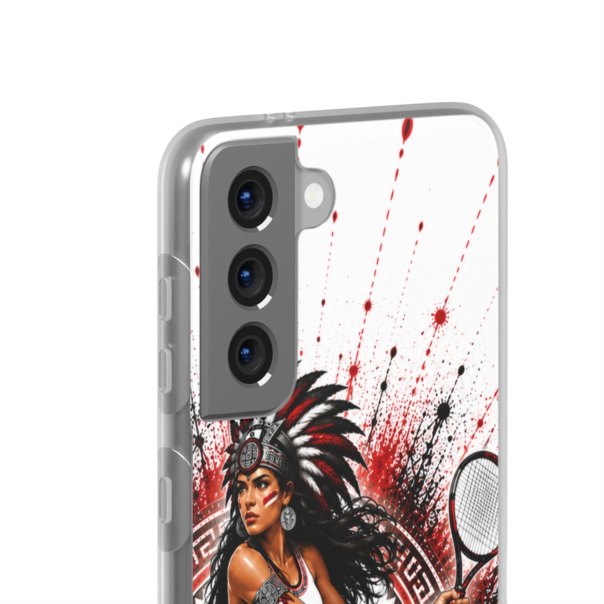 Aztec Tennis Female Warrior – Flexi Phone Case (iPhone & Samsung • Clear TPU • Made & Shipped in the USA • 🚚 FREE USA Shipping • Personalized Option)